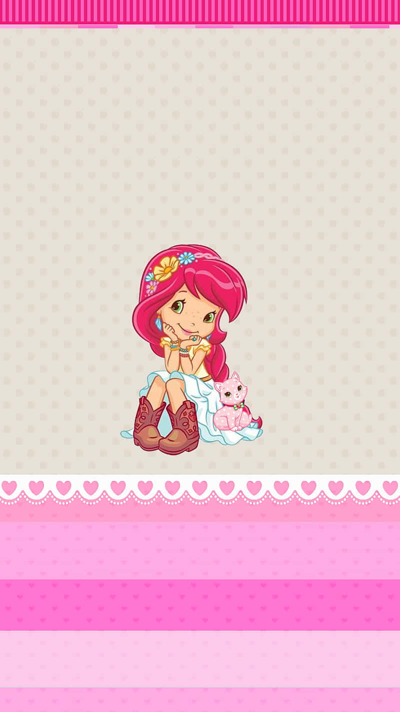 Strawberry Shortcake, pink hair, pink and beige background, HD Phone Wallpaper
