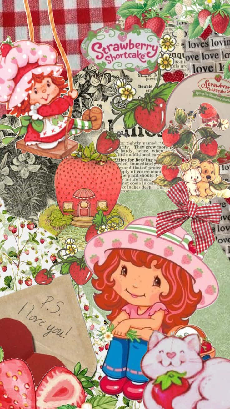 Strawberry Shortcake, strawberries, vintage text elements, HD Phone Wallpaper