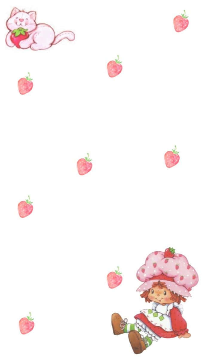 Strawberry Shortcake, pink cat, strawberry girl, SD Phone Wallpaper