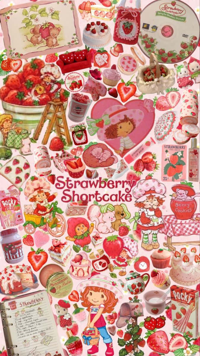 Strawberry Shortcake, pastel pink tones, stickers, SD Phone Wallpaper