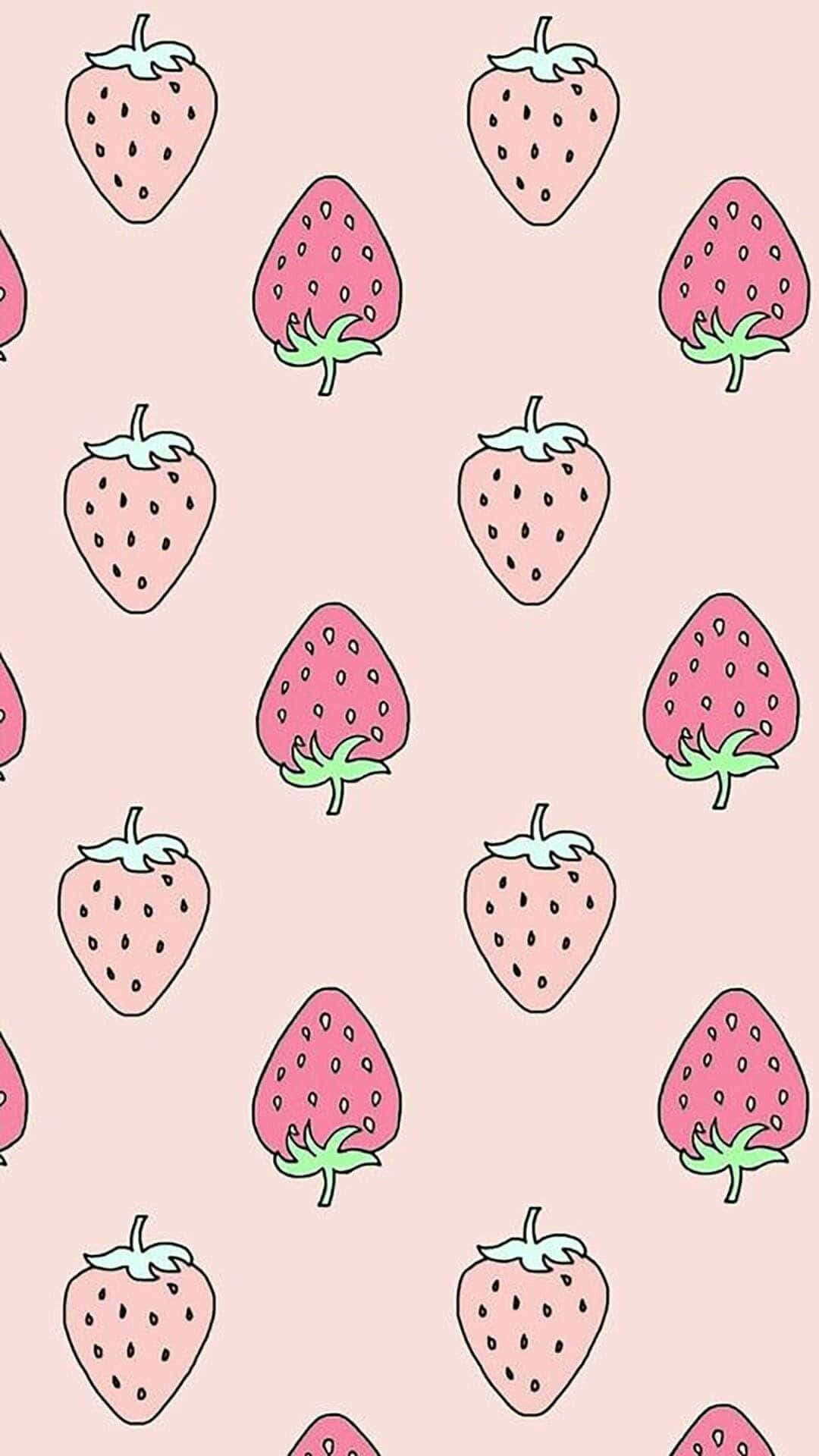 cute cartoon strawberries, pink background, two shades, Full HD Phone Wallpaper