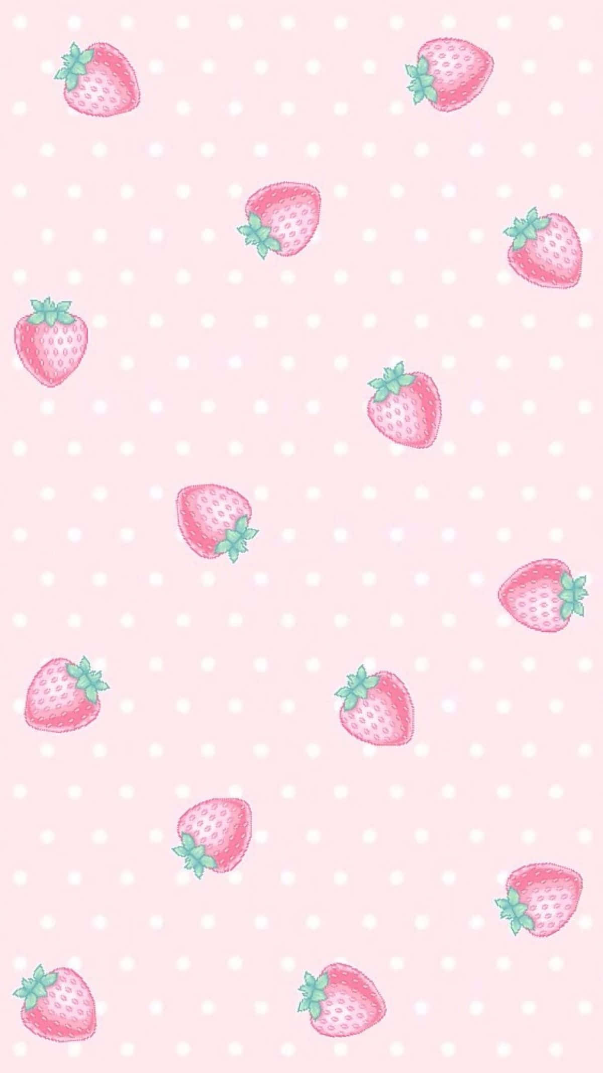 cute strawberry, light pink aesthetic, pink wallpaper, Full HD Phone Wallpaper