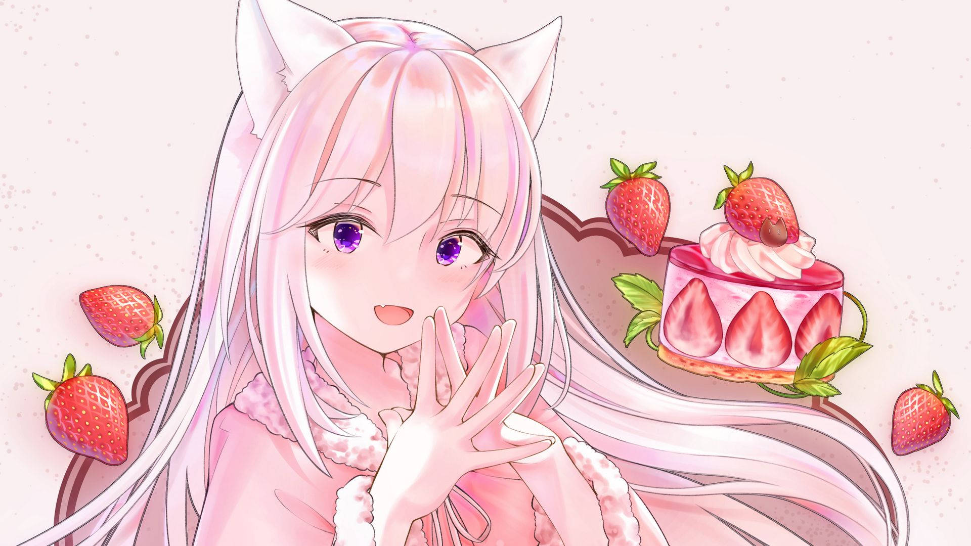 anime girl, pink hair, cat ears, Full HD Desktop Wallpaper