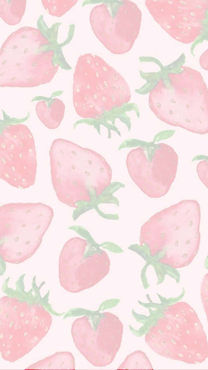 pink strawberries, green stems, soft watercolor pattern, HD Phone Wallpaper