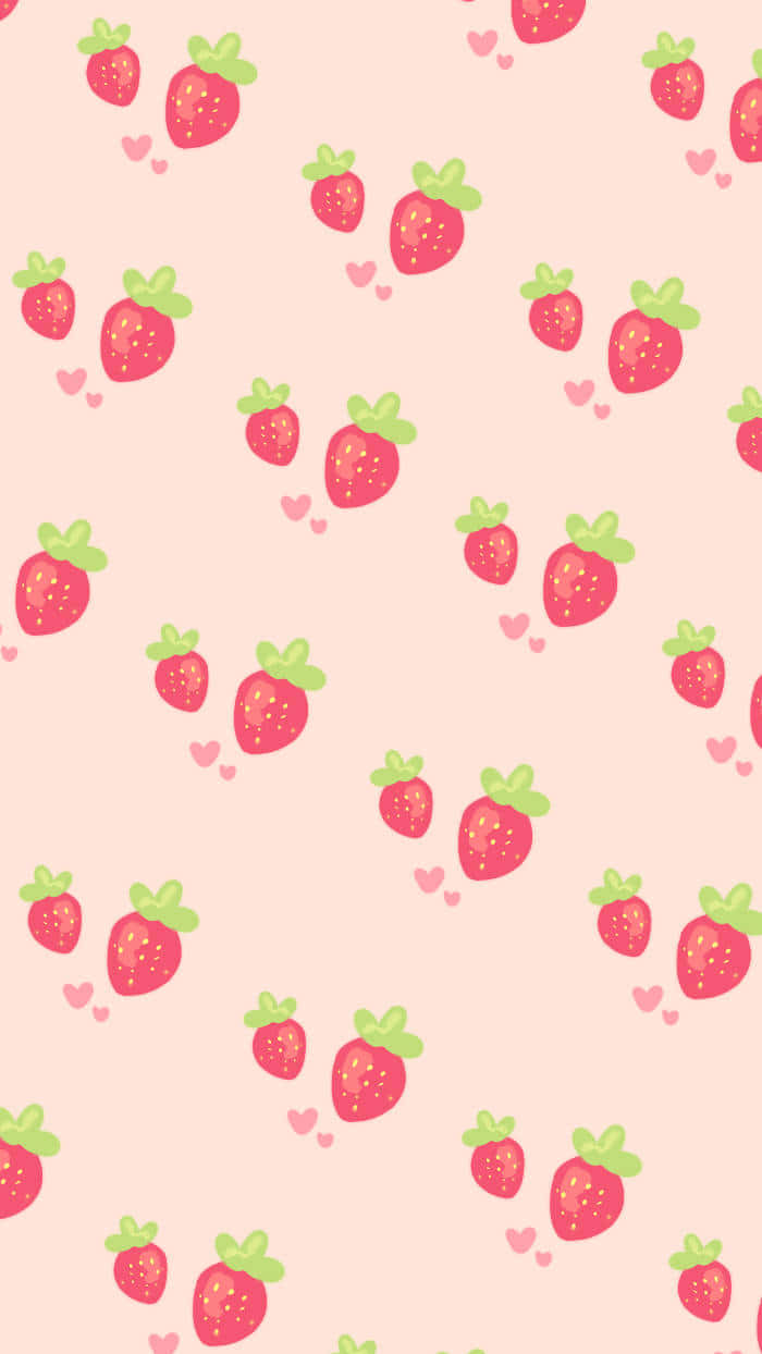 pastel pink, cartoon strawberries, tiny hearts, SD Phone Wallpaper