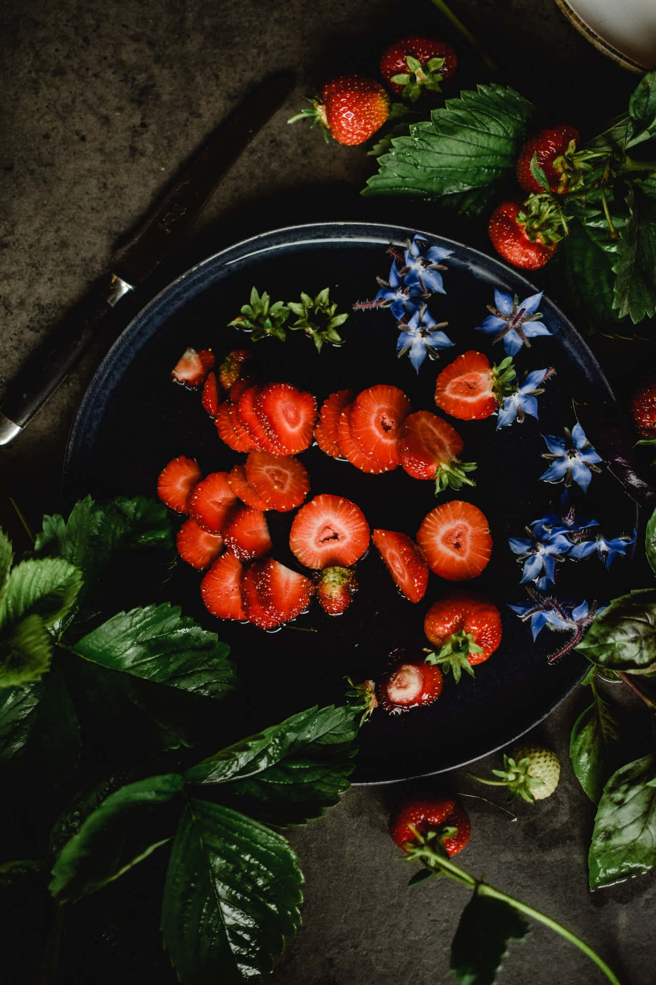 Strawberries, Borage, Blue Flowers, Full HD Phone Wallpaper