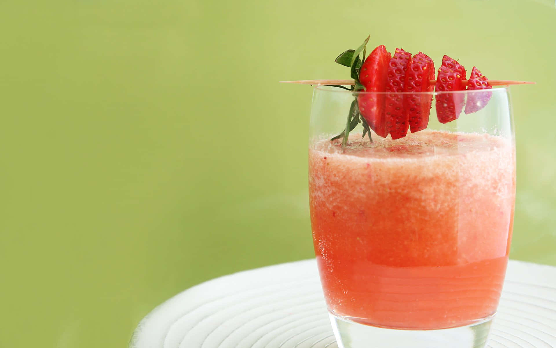 strawberry smoothie, glass, fresh sliced strawberries, Full HD Desktop Wallpaper