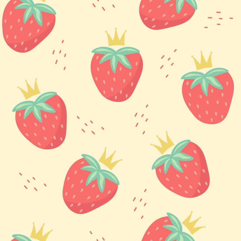 pastel cute strawberry, golden crown, soft cream background, SD Desktop Wallpaper