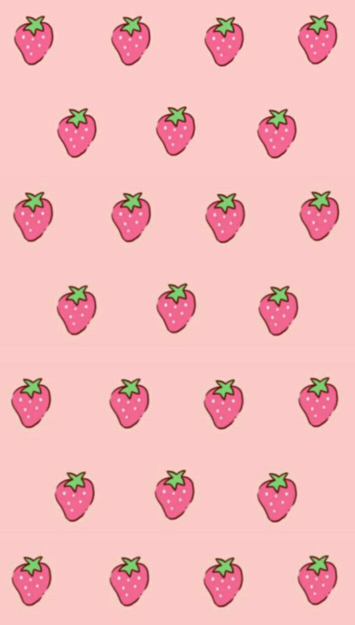 Strawberry Aesthetic, iPhone Screen, pink background, SD Phone Wallpaper