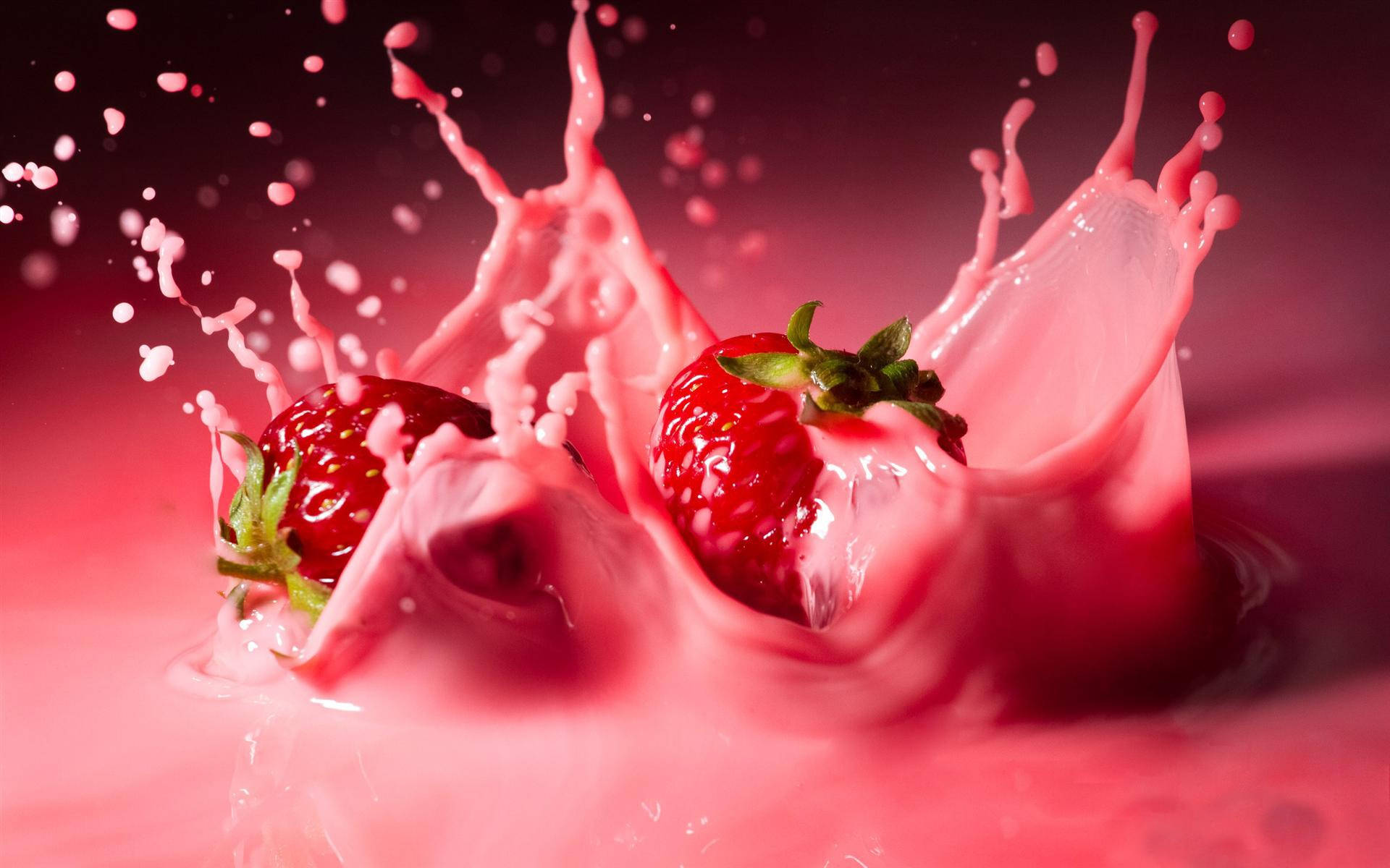 strawberry, pink liquid, vibrant pink liquid splash, Full HD Desktop Wallpaper