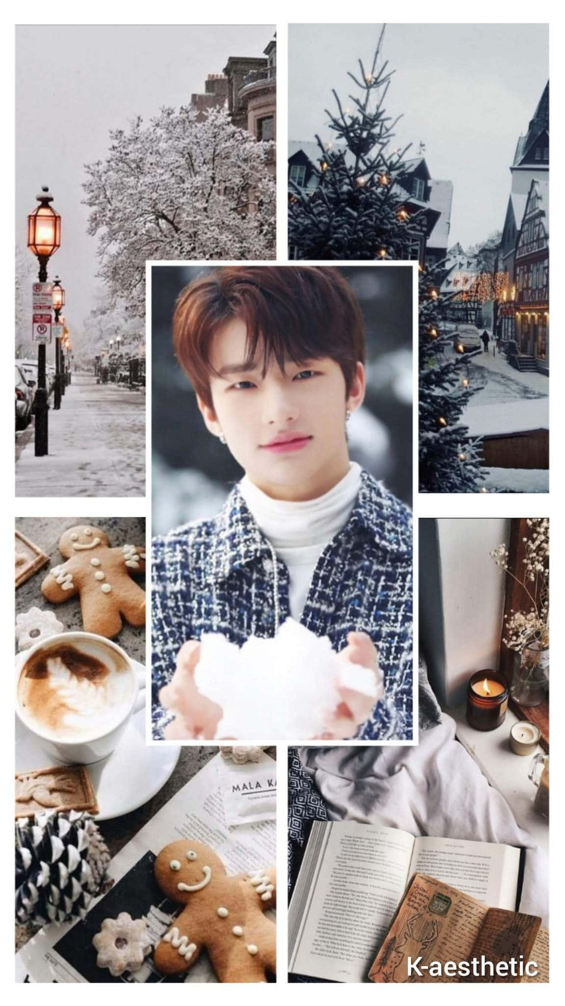 Stray Kids Aesthetic, snowy streets, decorated tree, Full HD Phone Wallpaper