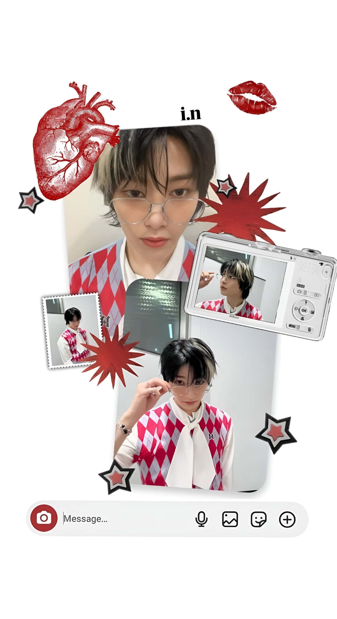 red and white argyle vest, red heart lips, starburst graphics, Full HD Phone Wallpaper