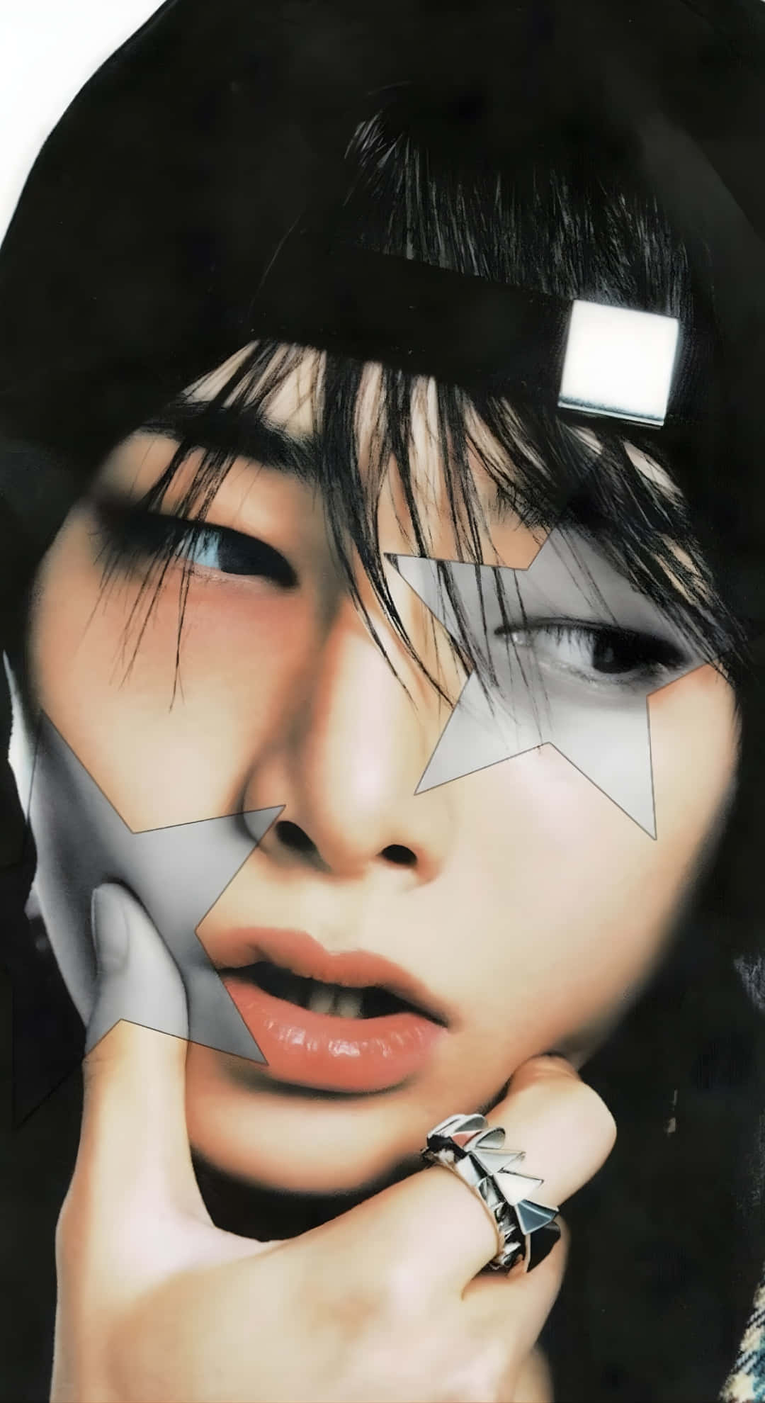 Stray Kids, metallic star-shaped face overlay, dark hair, Full HD Phone Wallpaper