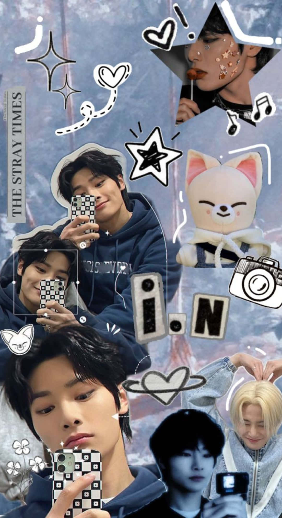 Stray Kids, checkered phone cases, doodle stickers, Full HD Phone Wallpaper