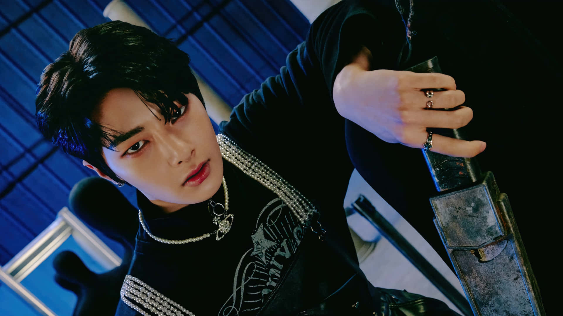 Stray Kids, dark hair, bold makeup, Full HD Desktop Wallpaper