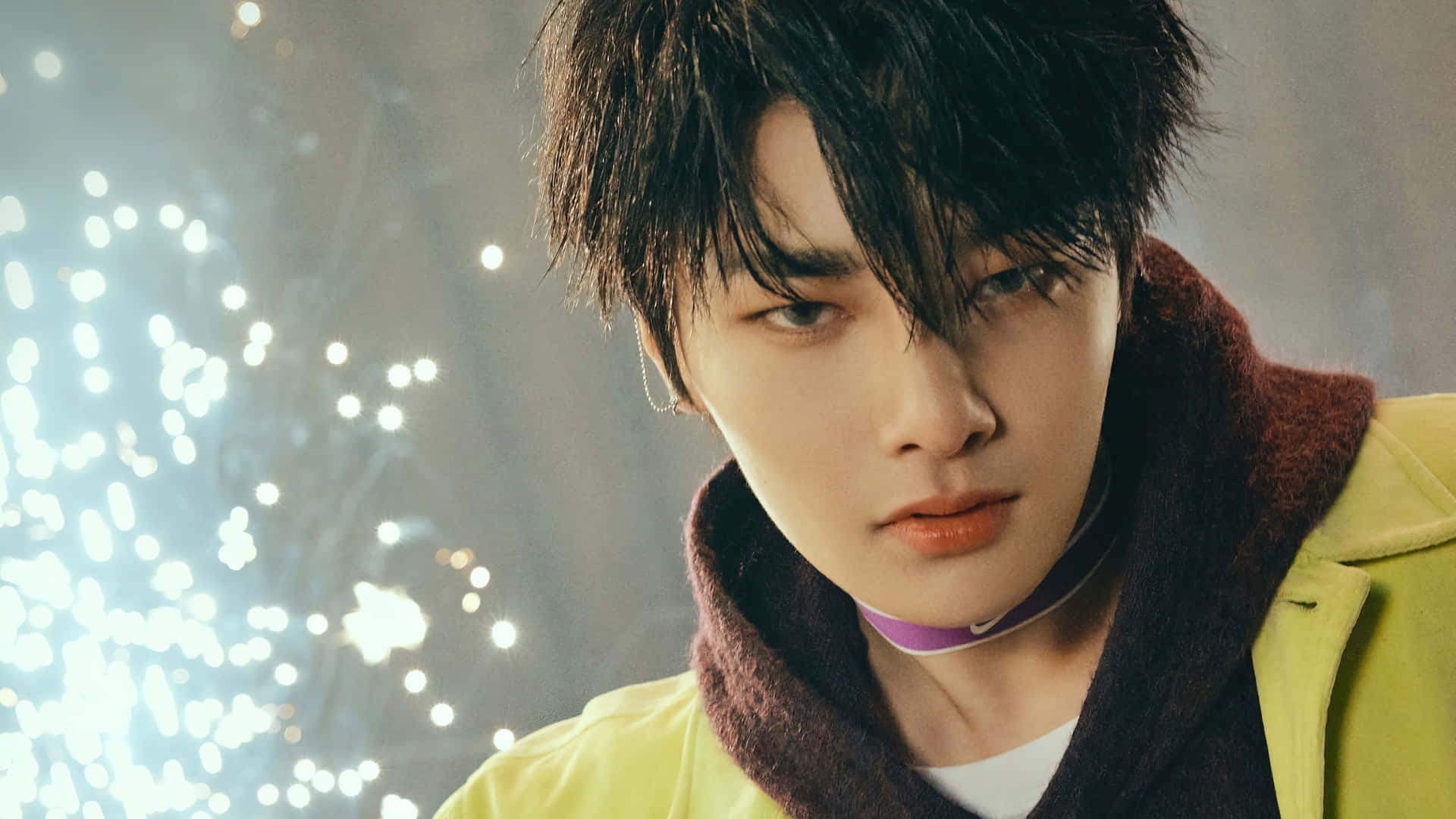 Stray Kids, dark tousled hair, bright yellow coat, Full HD Desktop Wallpaper