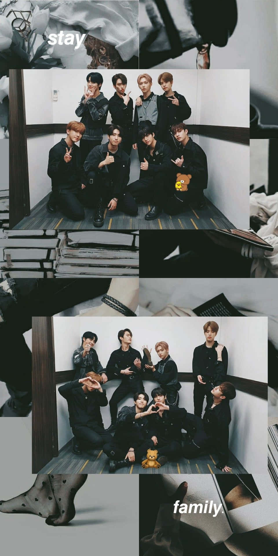 Stray Kids, black outfits, teddy bears, Full HD Phone Wallpaper