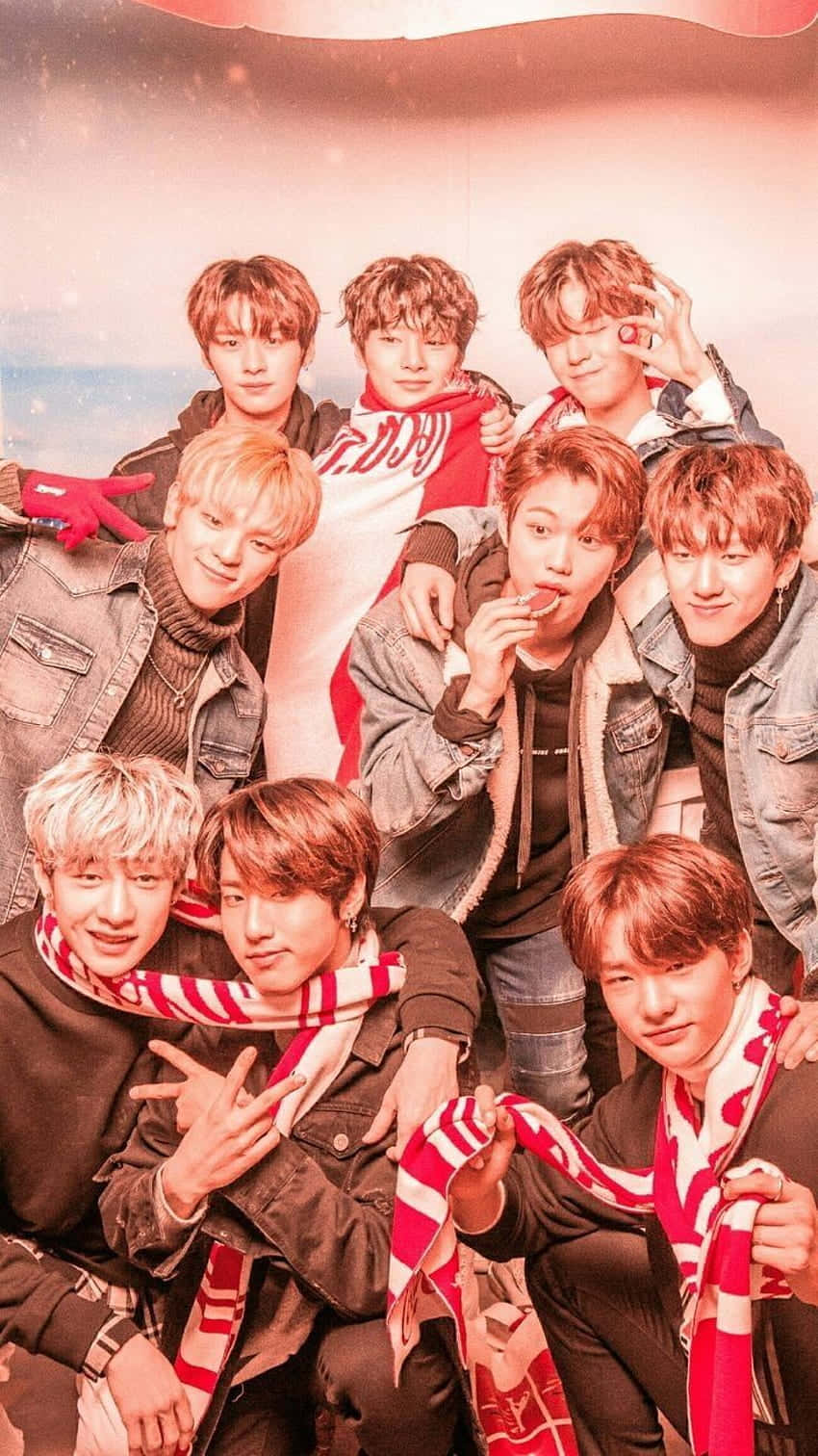 Stray Kids, denim jackets, red white scarves, HD Phone Wallpaper