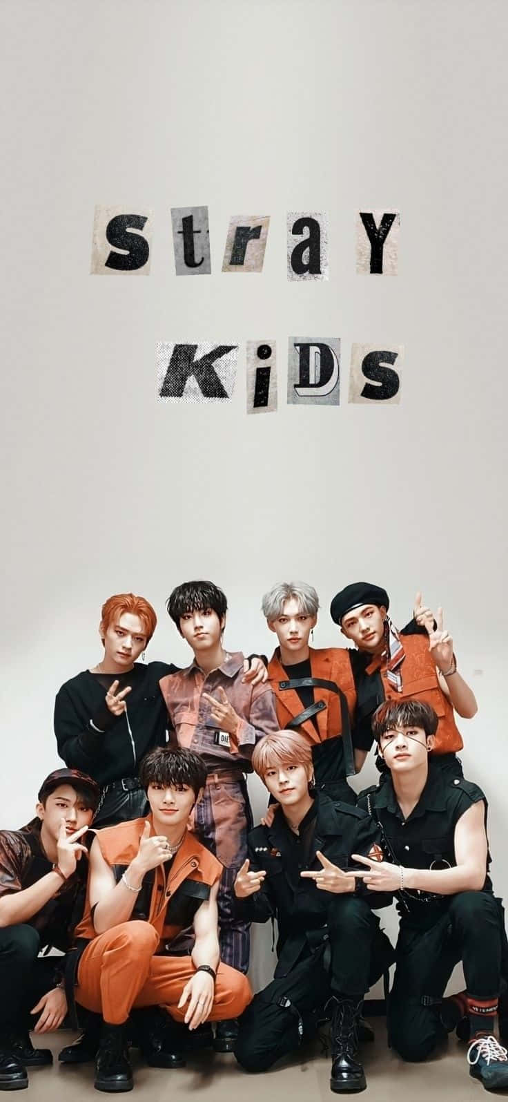 Stray Kids, orange and black outfits, torn paper letters, HD Phone Wallpaper