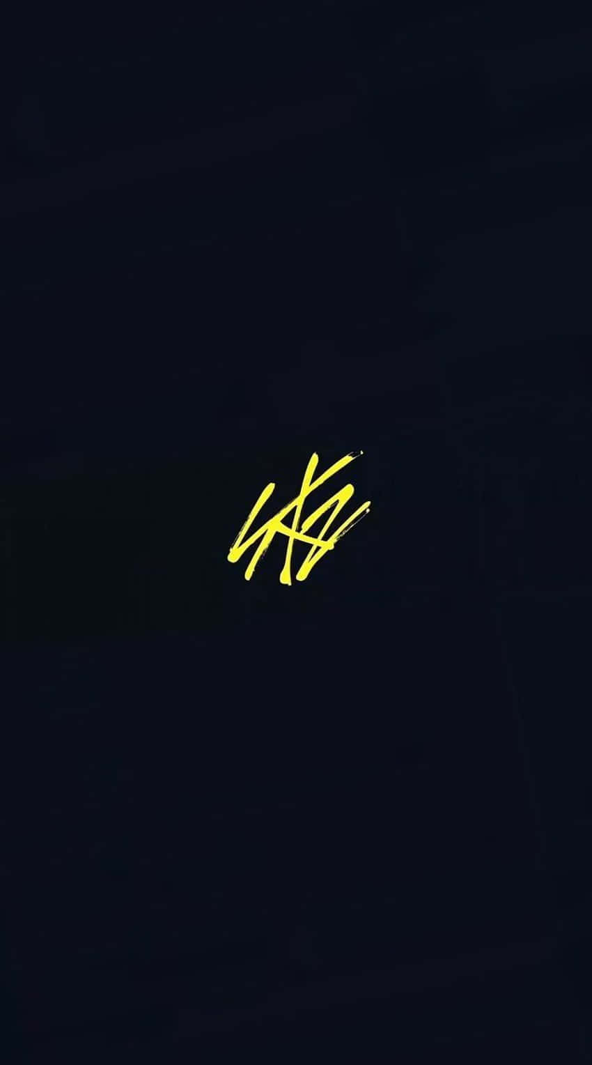 Stray Kids, yellow graffiti-style signature, deep navy textured background, HD Phone Wallpaper
