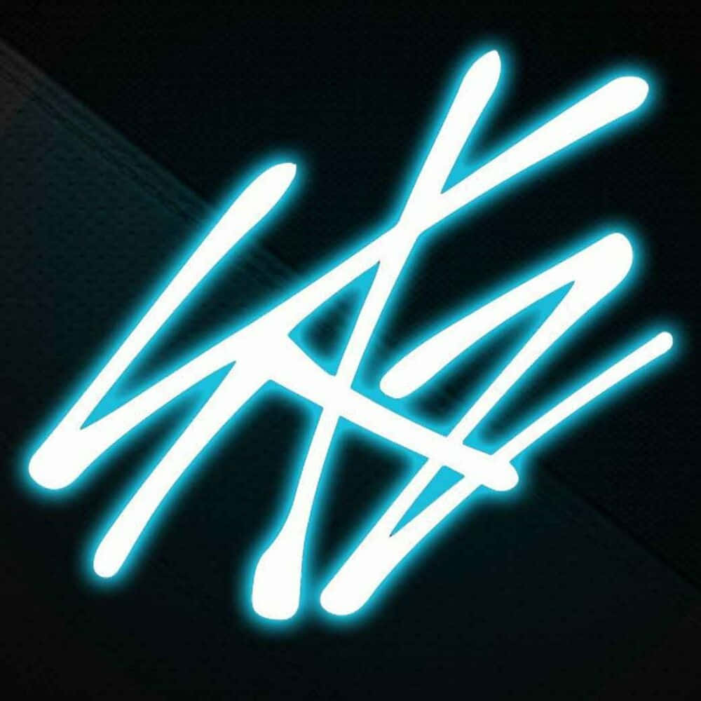 Stray Kids, neon logo, glowing cyan neon sign, SD Desktop Wallpaper