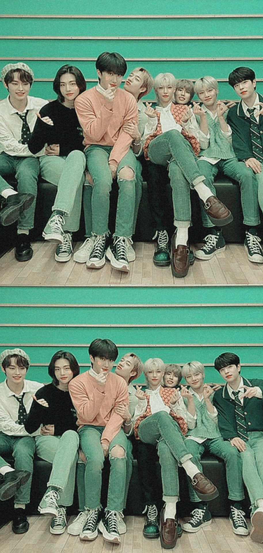 Stray Kids OT8, teal steps, casual outfits, Full HD Phone Wallpaper
