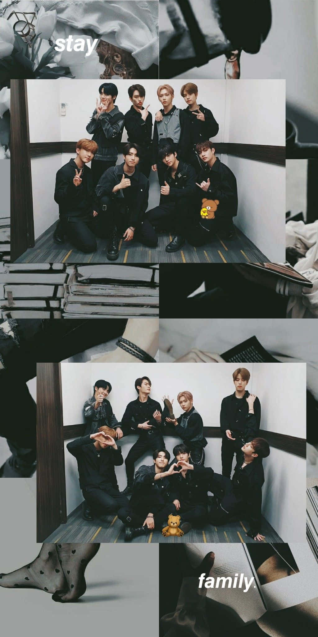 Stray Kids, OT8, black outfits, Full HD Phone Wallpaper