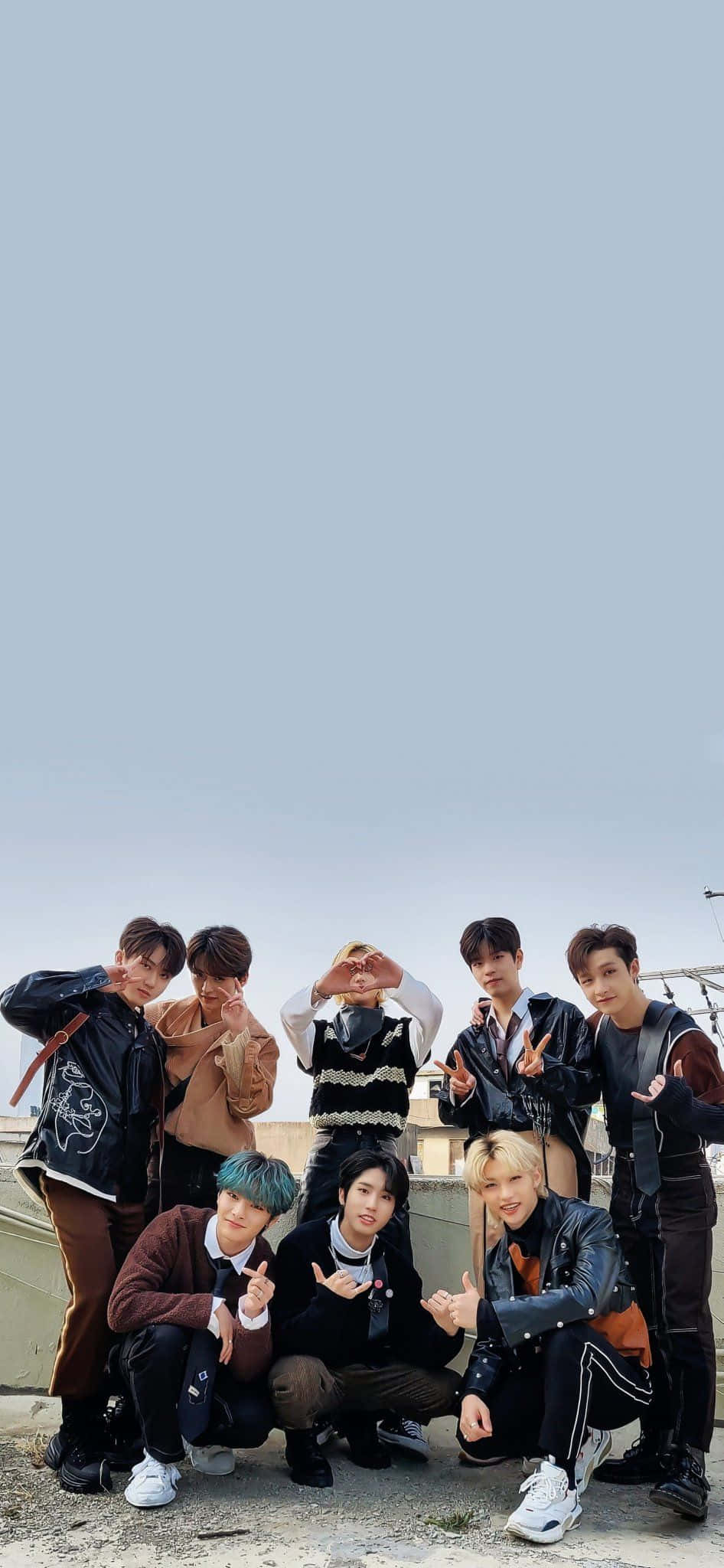 Stray Kids OT8, rooftop, pale sky, Full HD Phone Wallpaper