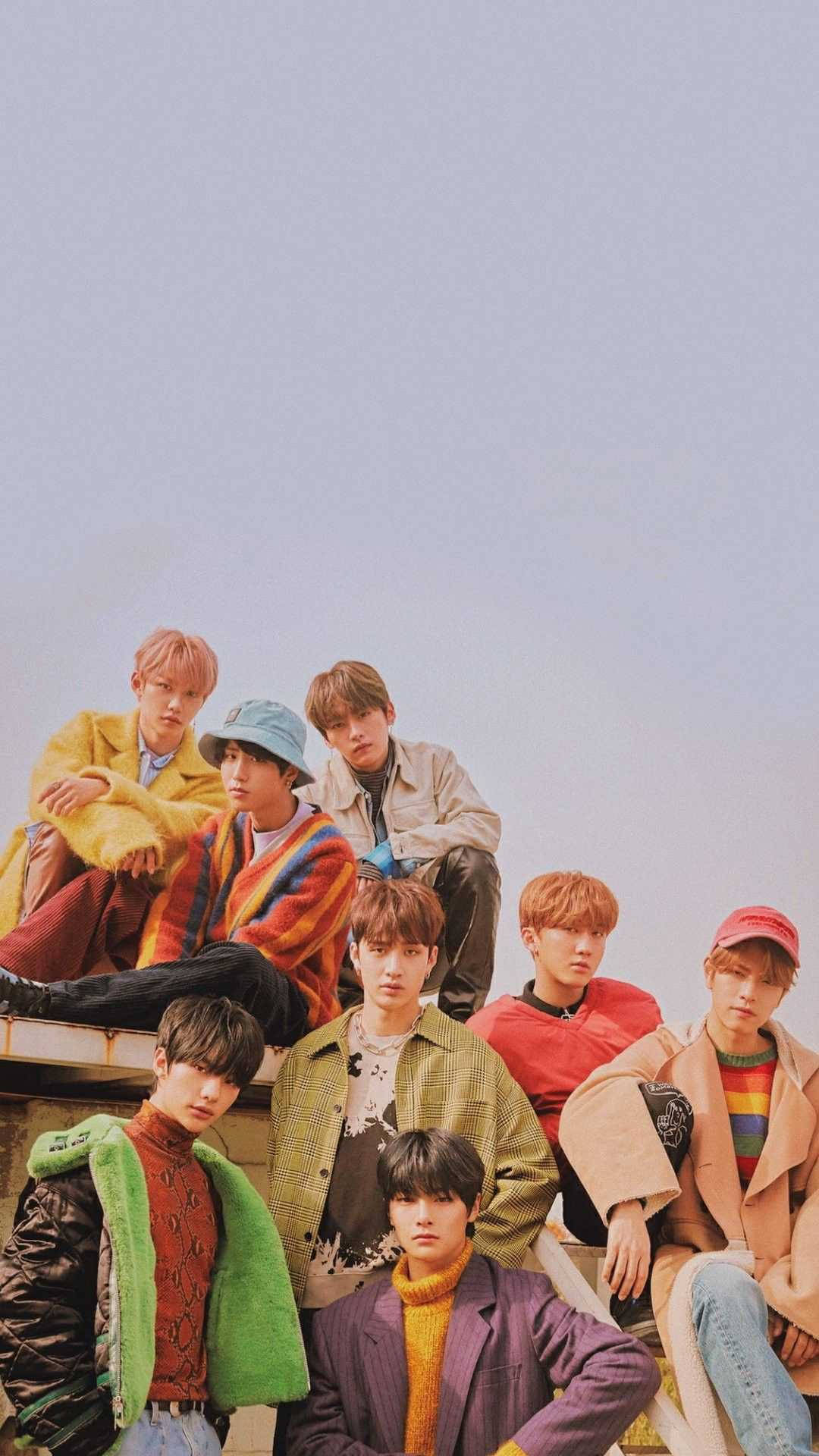 Stray Kids, rooftop, pastel sky, Full HD Phone Wallpaper