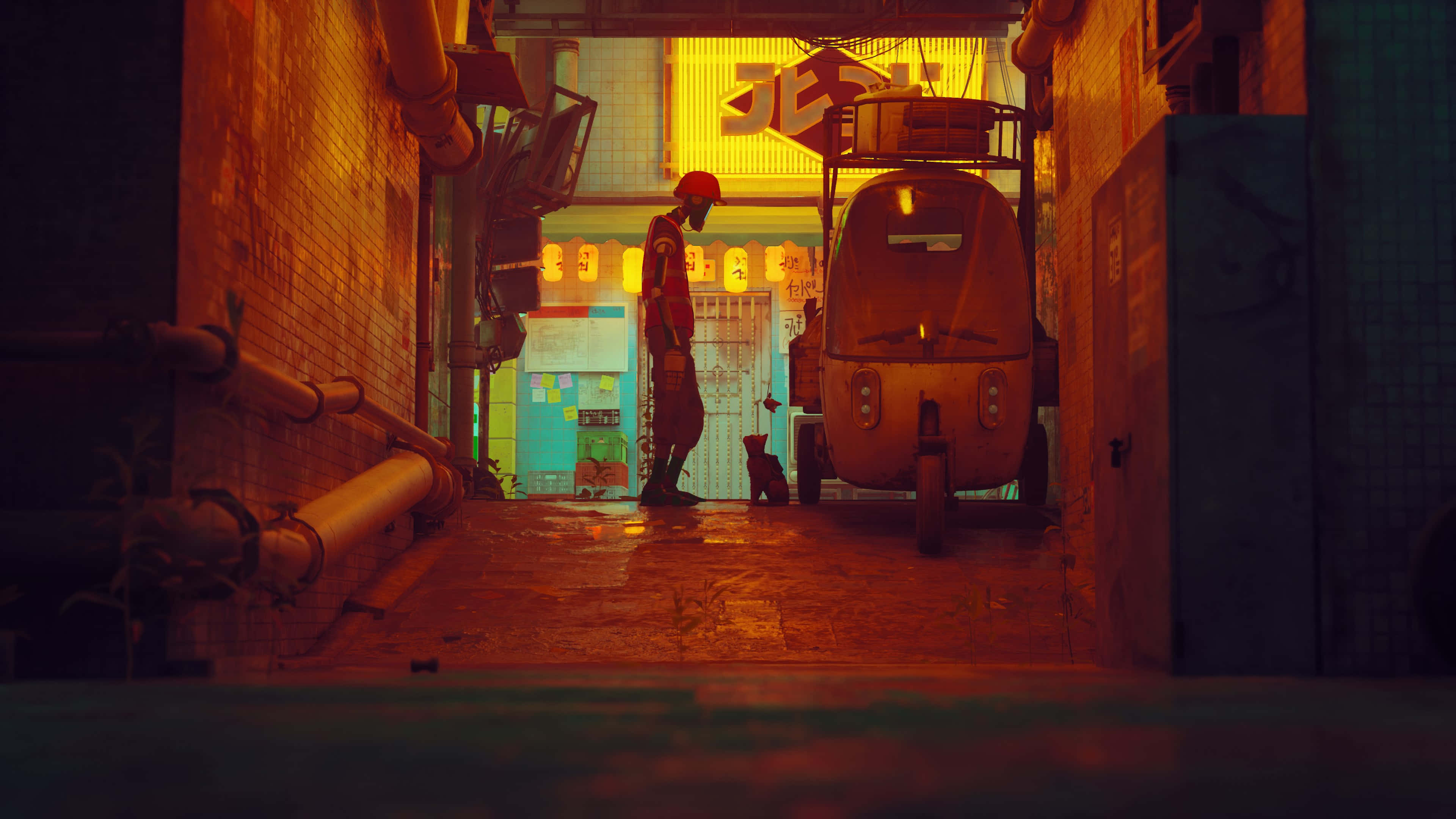Stray, cybercity, alleyway, 4K Desktop Wallpaper