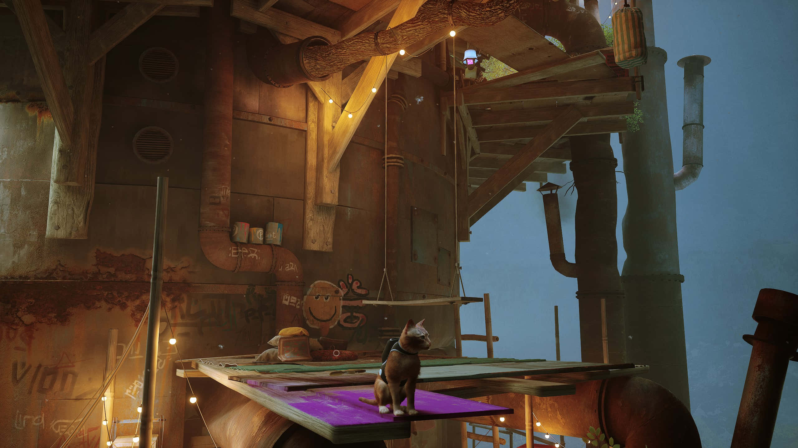 Stray, cat, dystopian environment, 2K Desktop Wallpaper