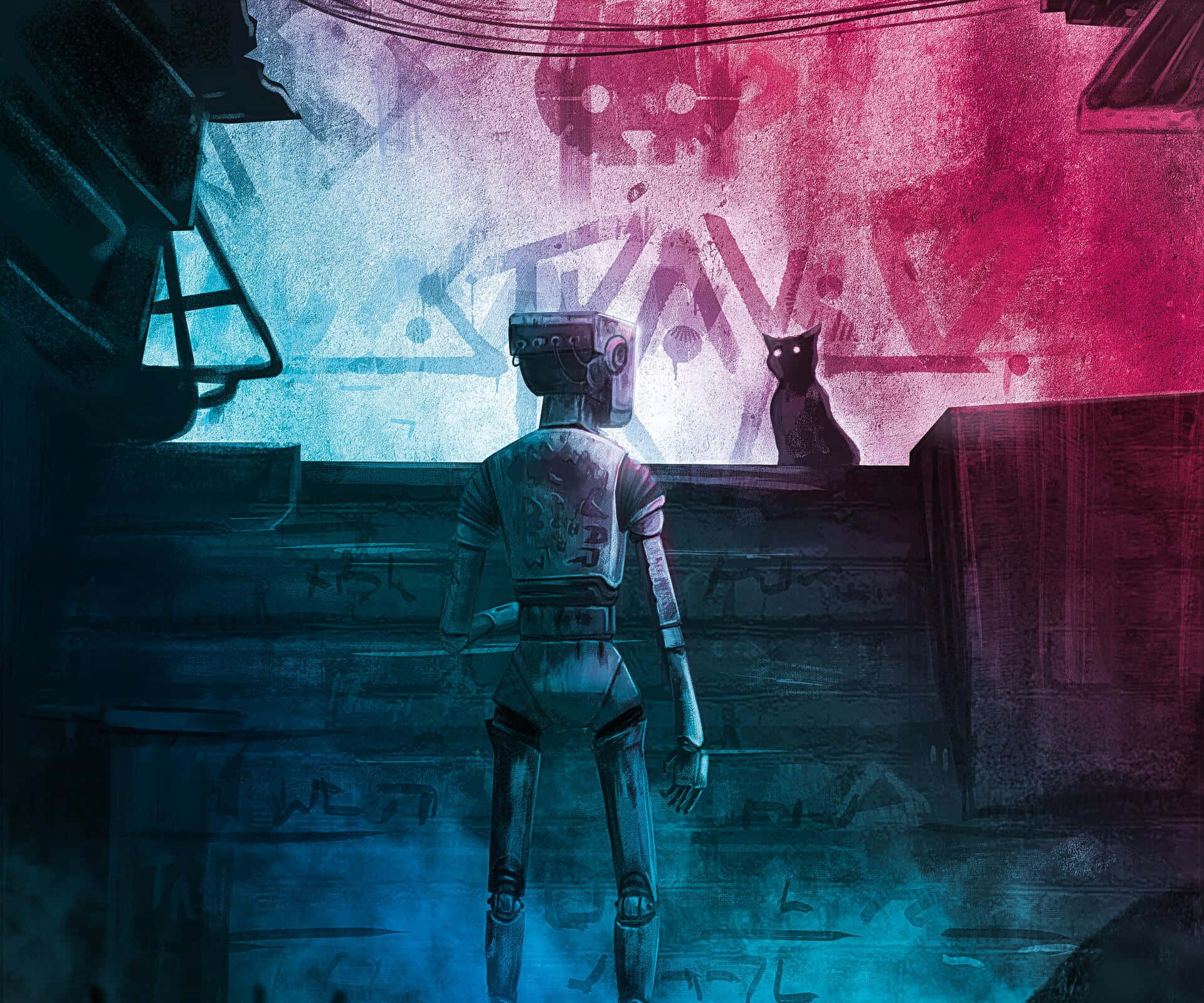 Stray, robot, black cat, Full HD Desktop Wallpaper