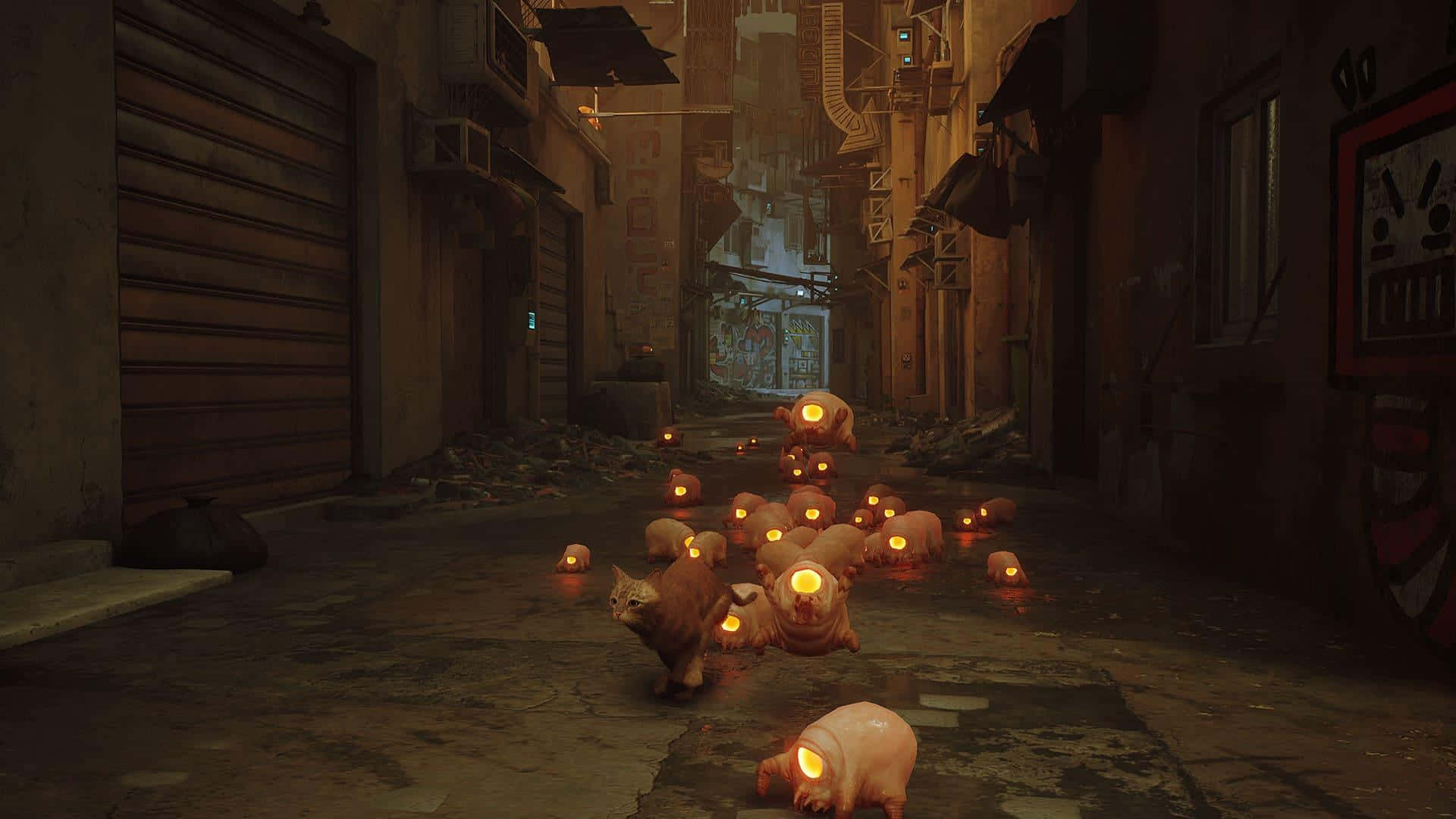 Stray, cat, glowing pink creatures, Full HD Desktop Wallpaper