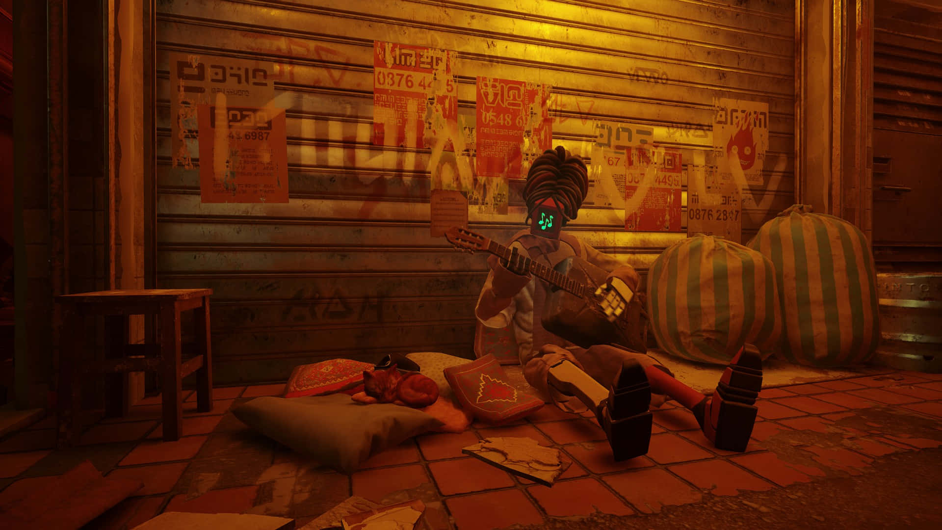 Stray, robot musician, alley, Full HD Desktop Wallpaper