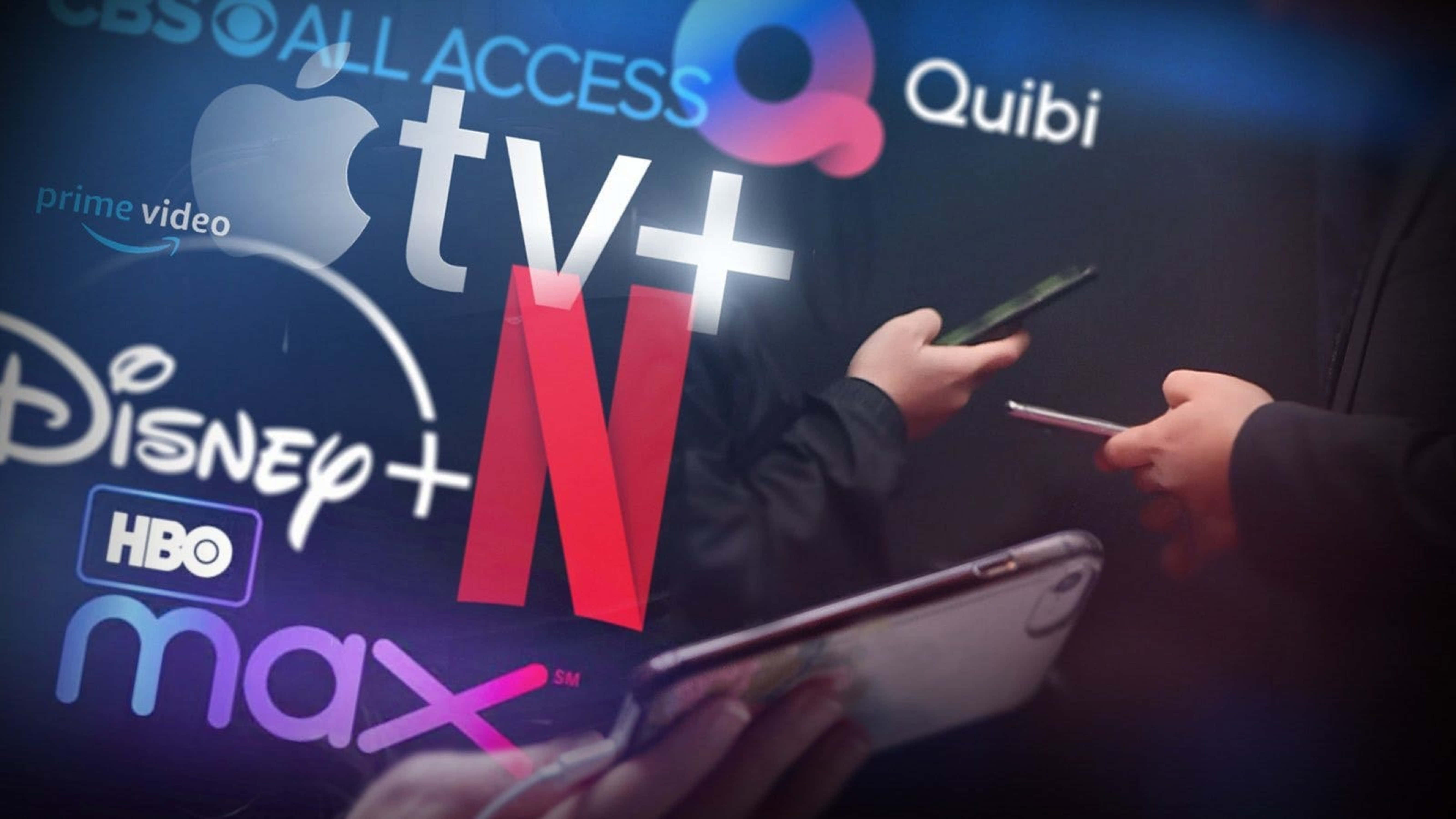 4K Streaming Experience, streaming service logos, smartphones, 5K Desktop Wallpaper