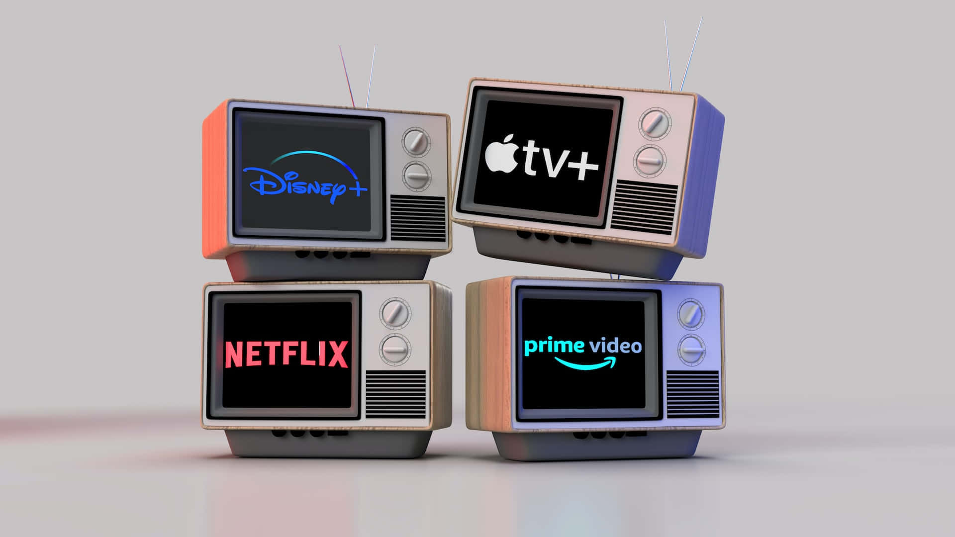 streaming service, retro televisions, minimalist gray background, Full HD Desktop Wallpaper