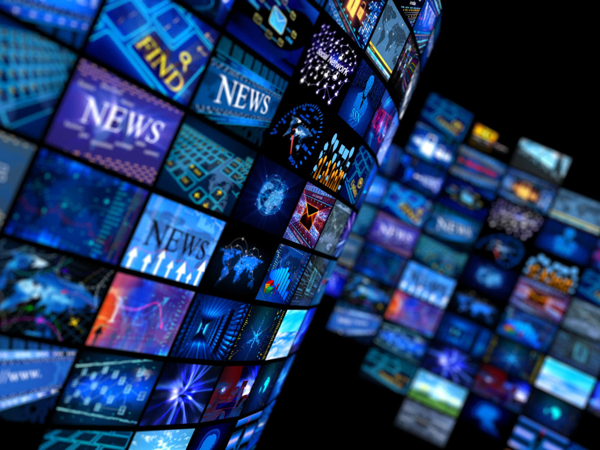Streaming, glowing digital screens, deep blues and purples, Full HD Desktop Wallpaper