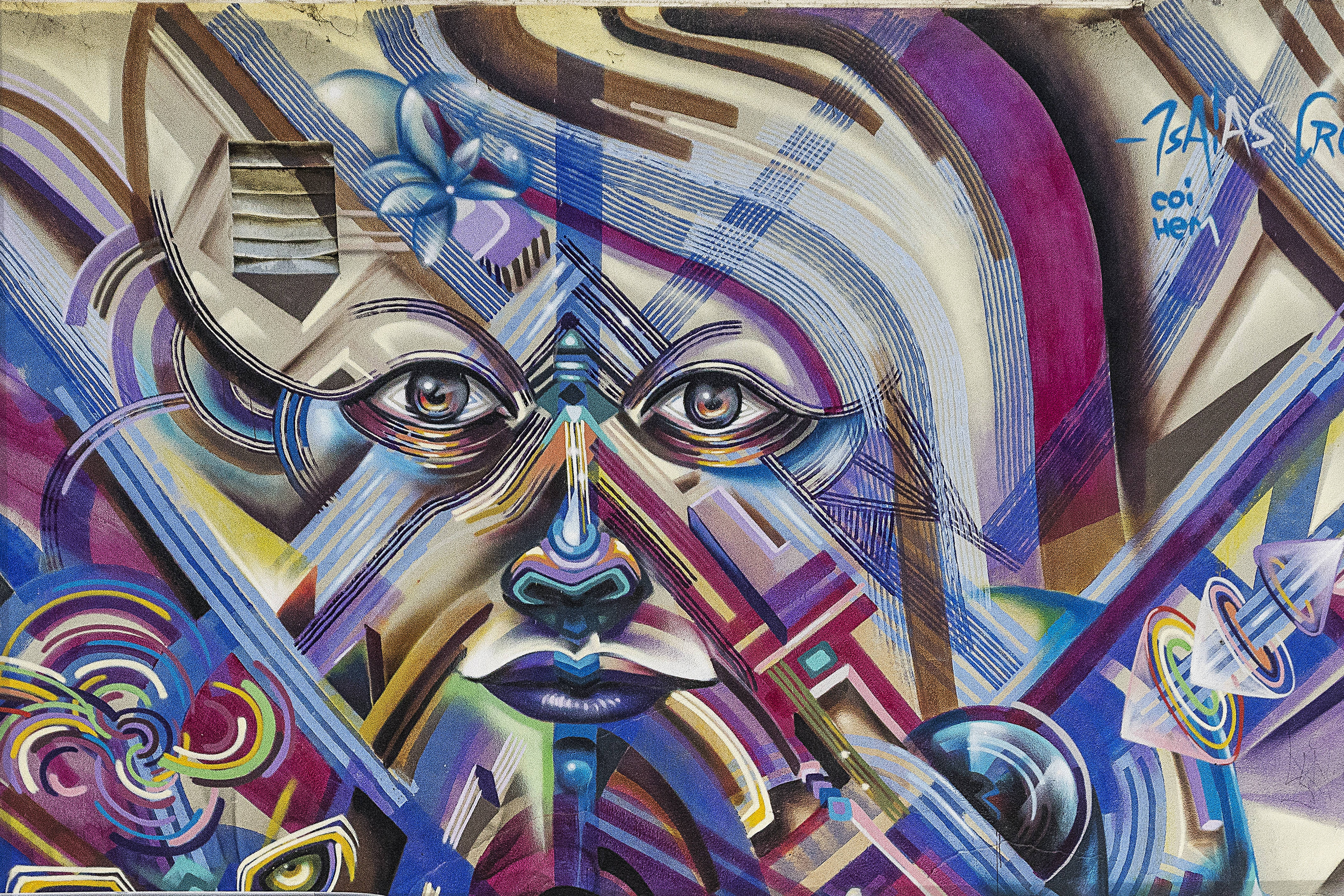Grunge Guitarist, abstract mural, stylized human face, 4K Desktop Wallpaper