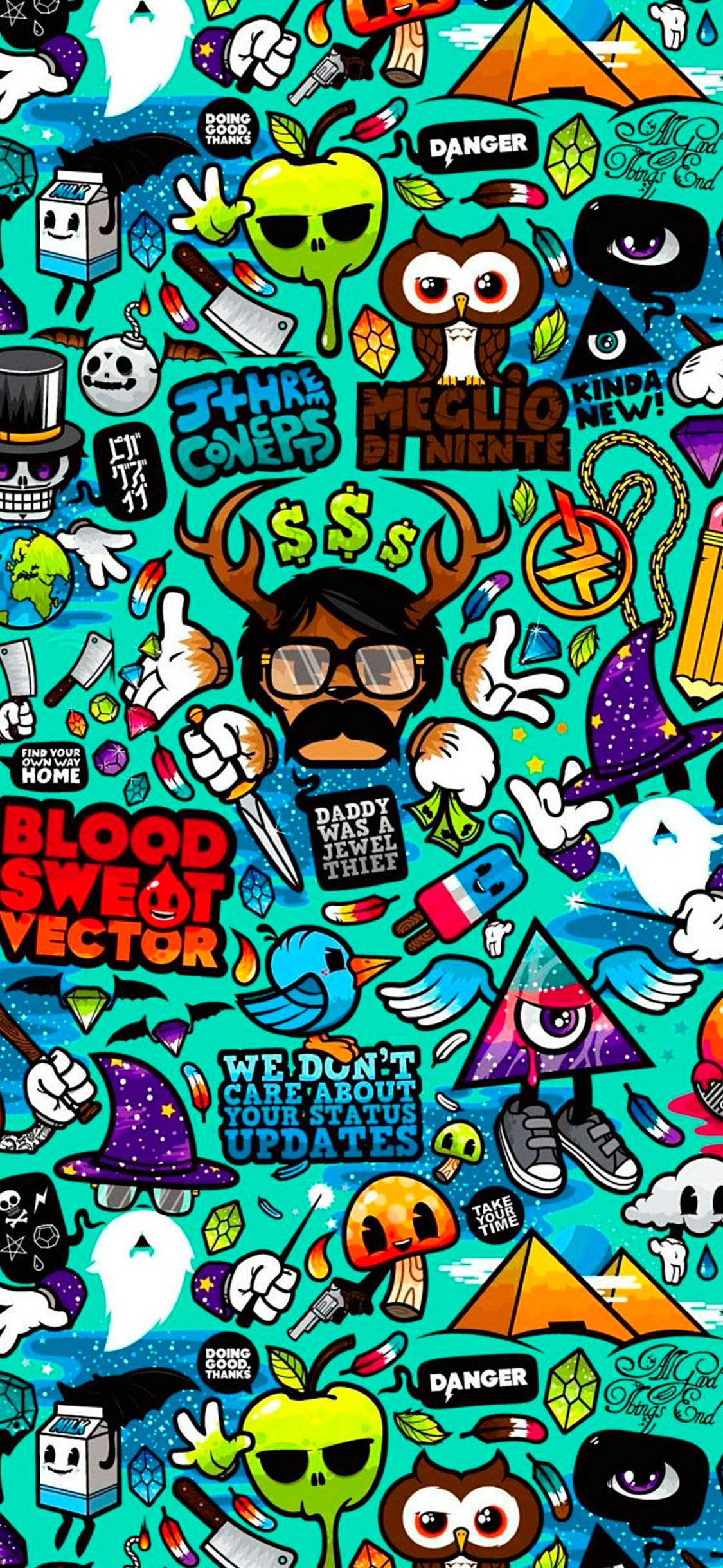 mint green, graffiti, iPhone, Full HD Phone Wallpaper