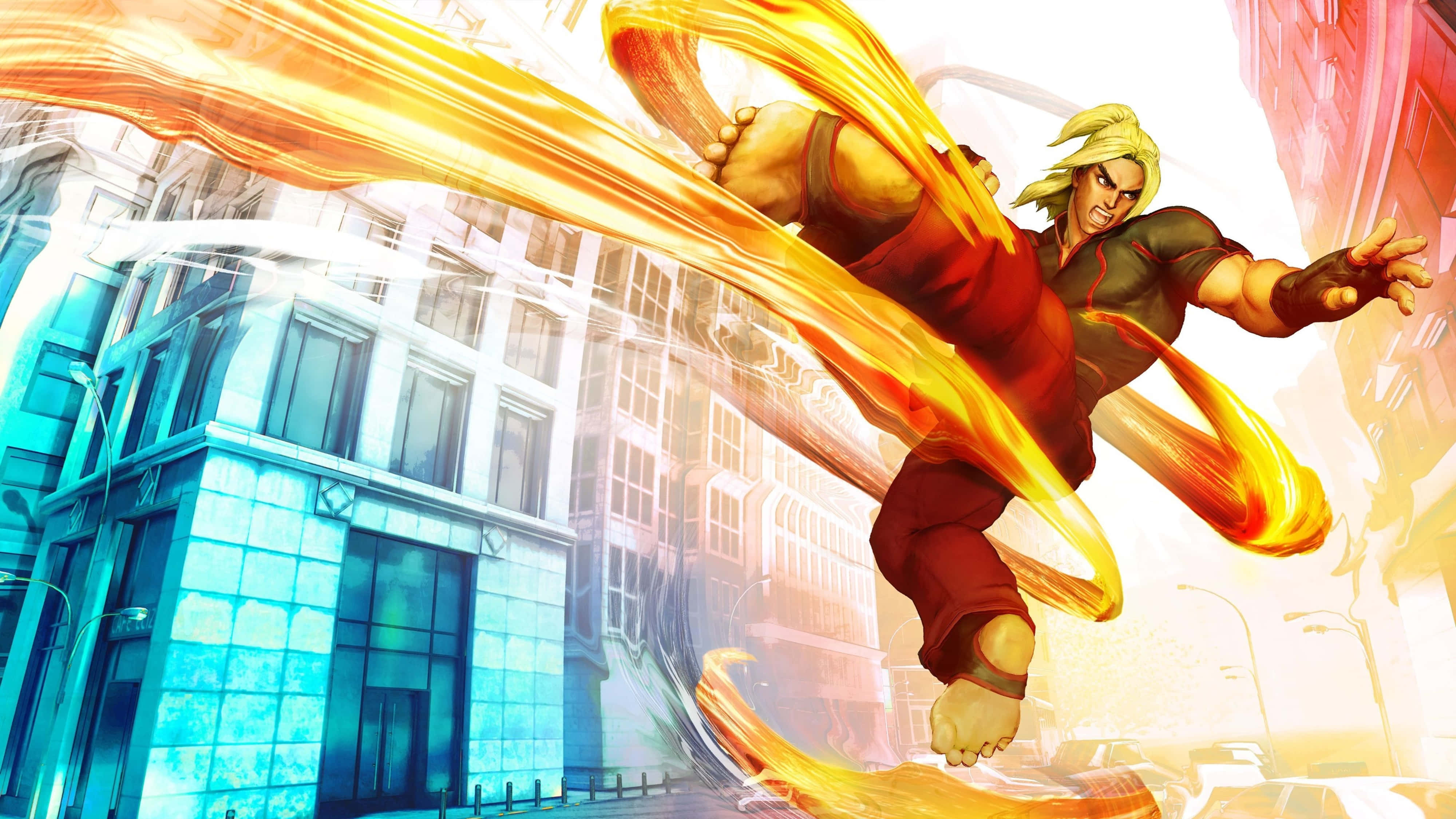 Street Fighter 4K, blonde martial artist, red, 4K Desktop Wallpaper