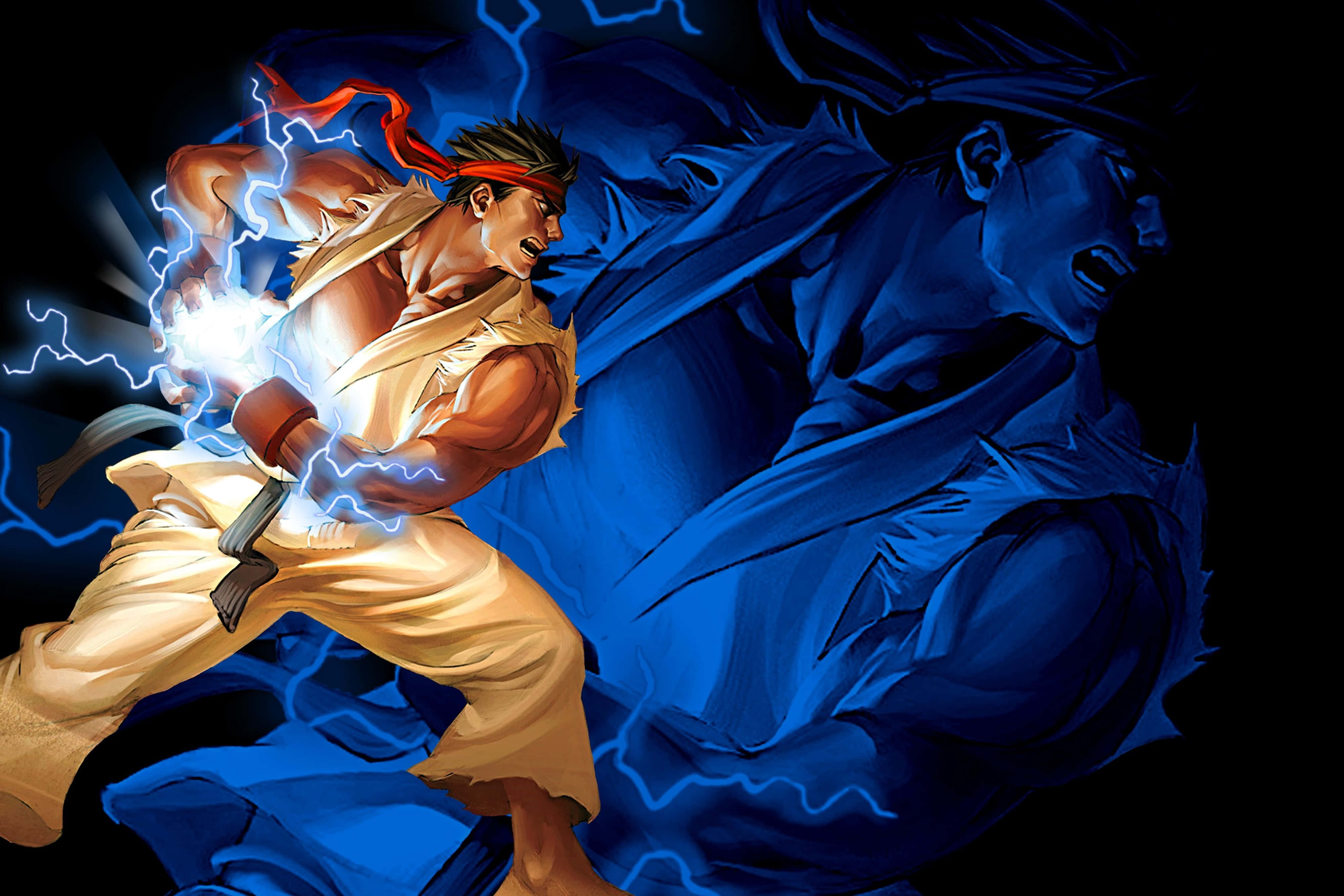 Street Fighter 4K, beige gi, glowing lightning punch, 4K Desktop Wallpaper