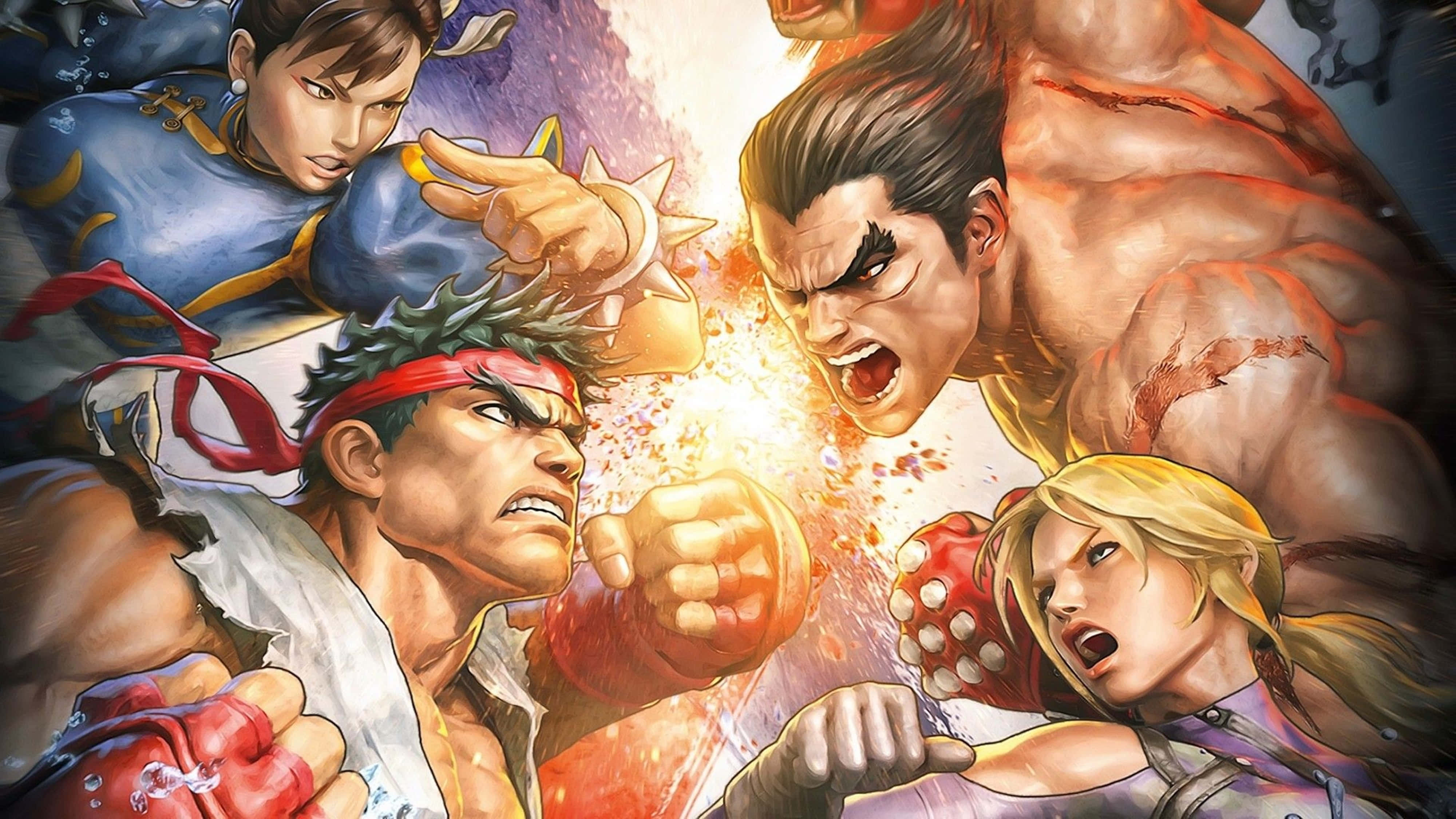 Street Fighter 4K, anime-style battle, explosive energy, 4K Desktop Wallpaper