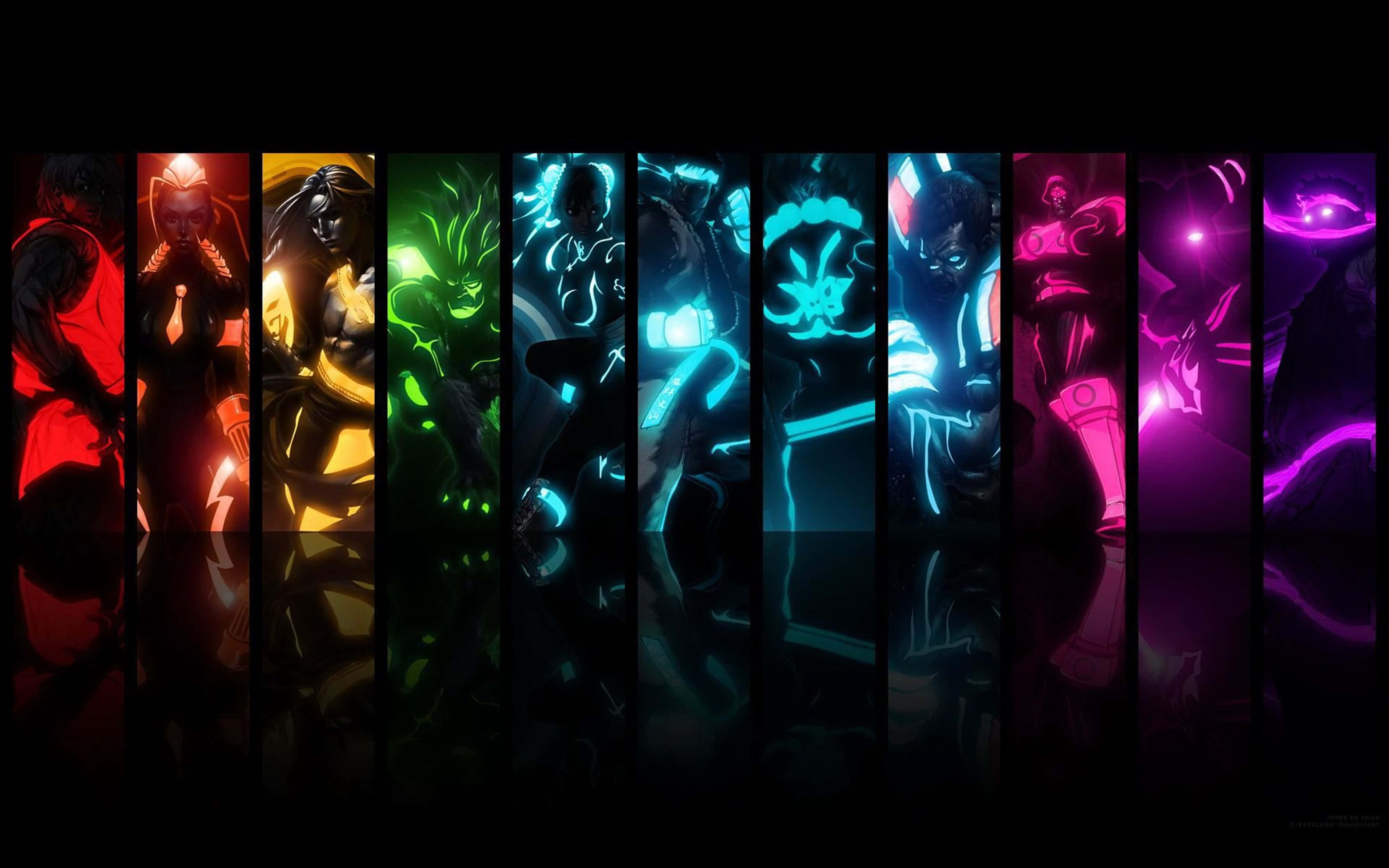 Street Fighter 4K, neon-lit, black, 4K Desktop Wallpaper