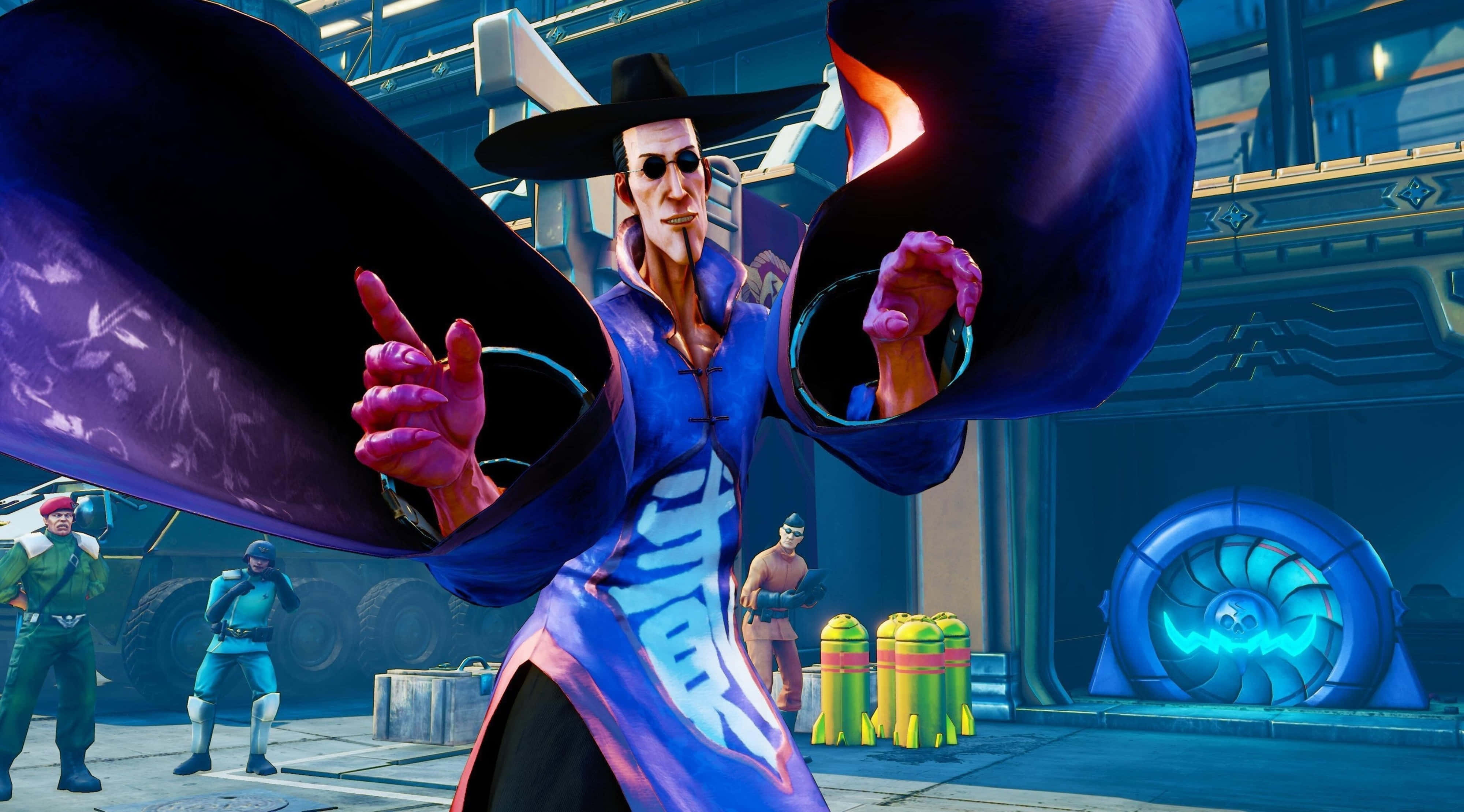 Street Fighter 4K, purple hat, blue robe, 4K Desktop Wallpaper