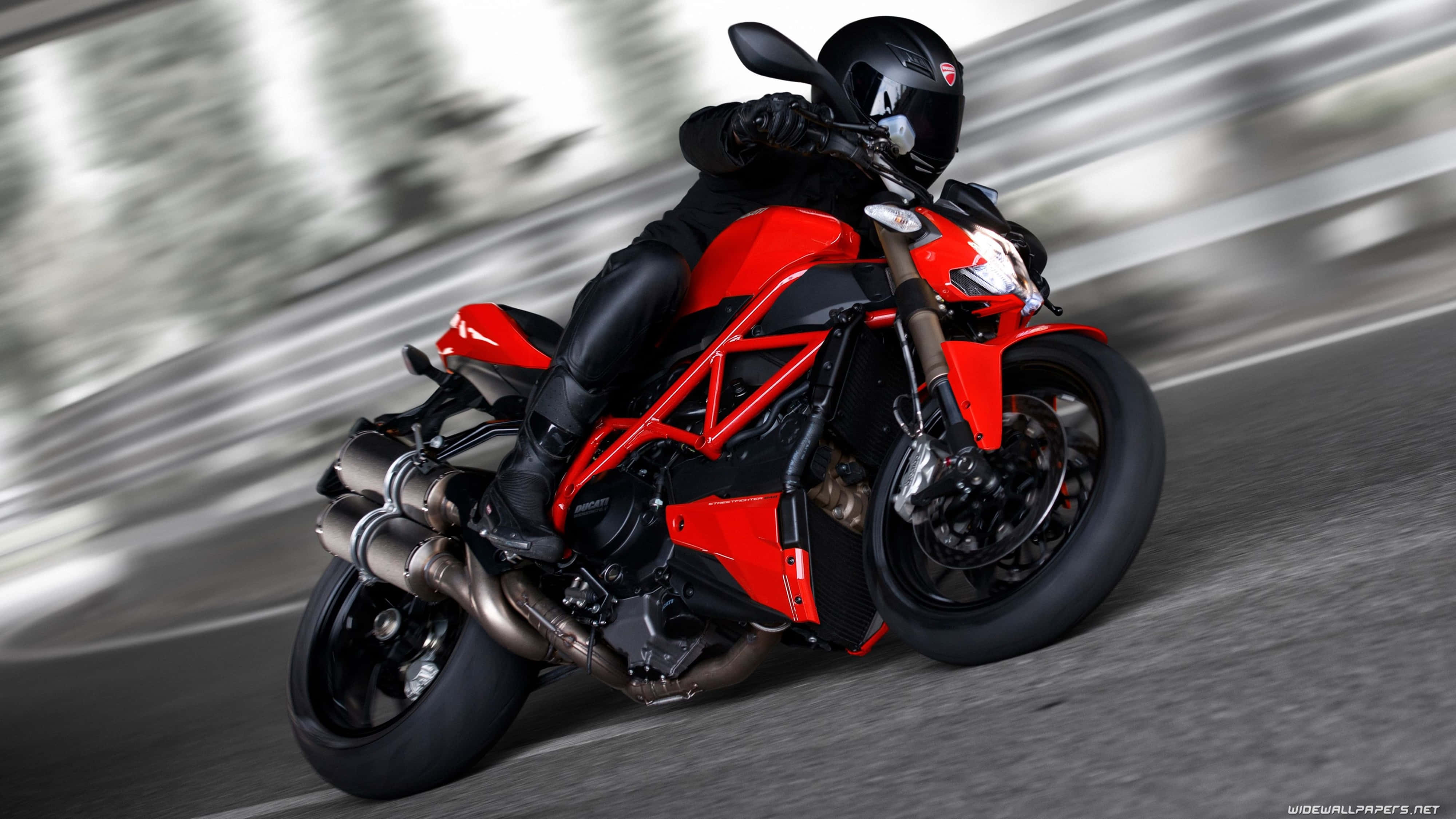 Street Fighter 4K, black gear, vibrant red sport motorcycle, 4K Desktop Wallpaper