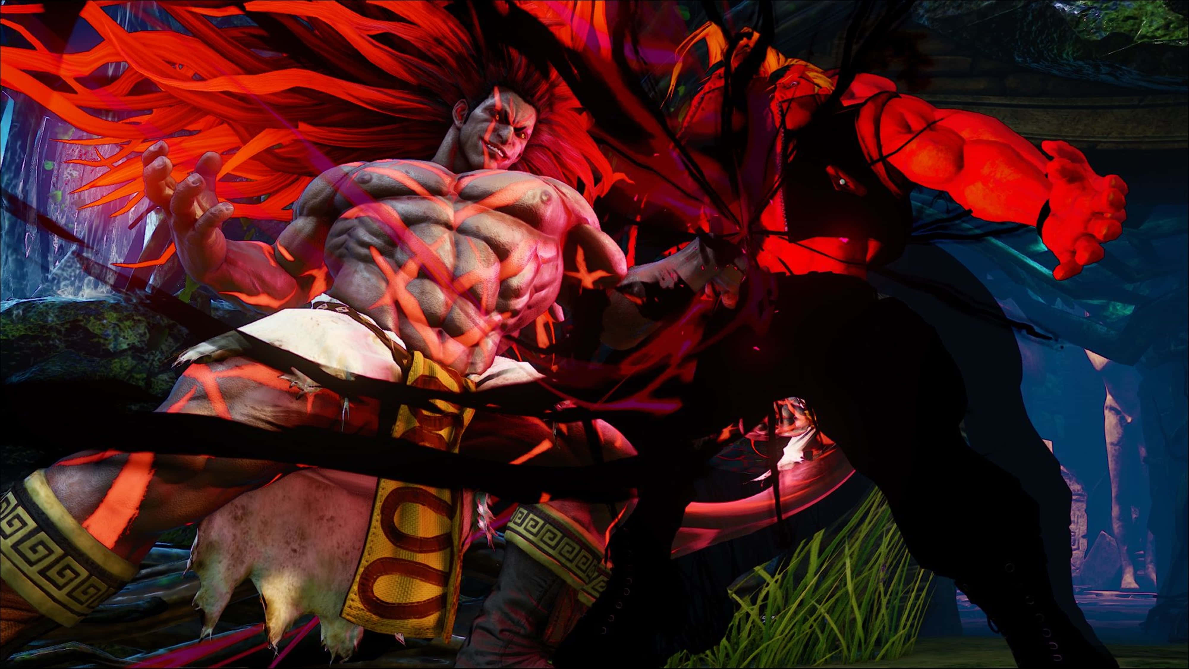Street Fighter 4K, red hair, fiery attack, 4K Desktop Wallpaper