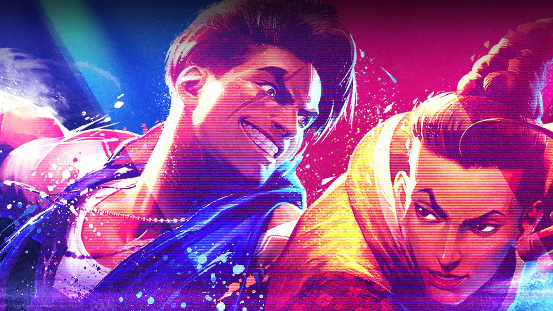 Street Fighter 6, vibrant neon lighting, dynamic poses, Full HD Desktop Wallpaper