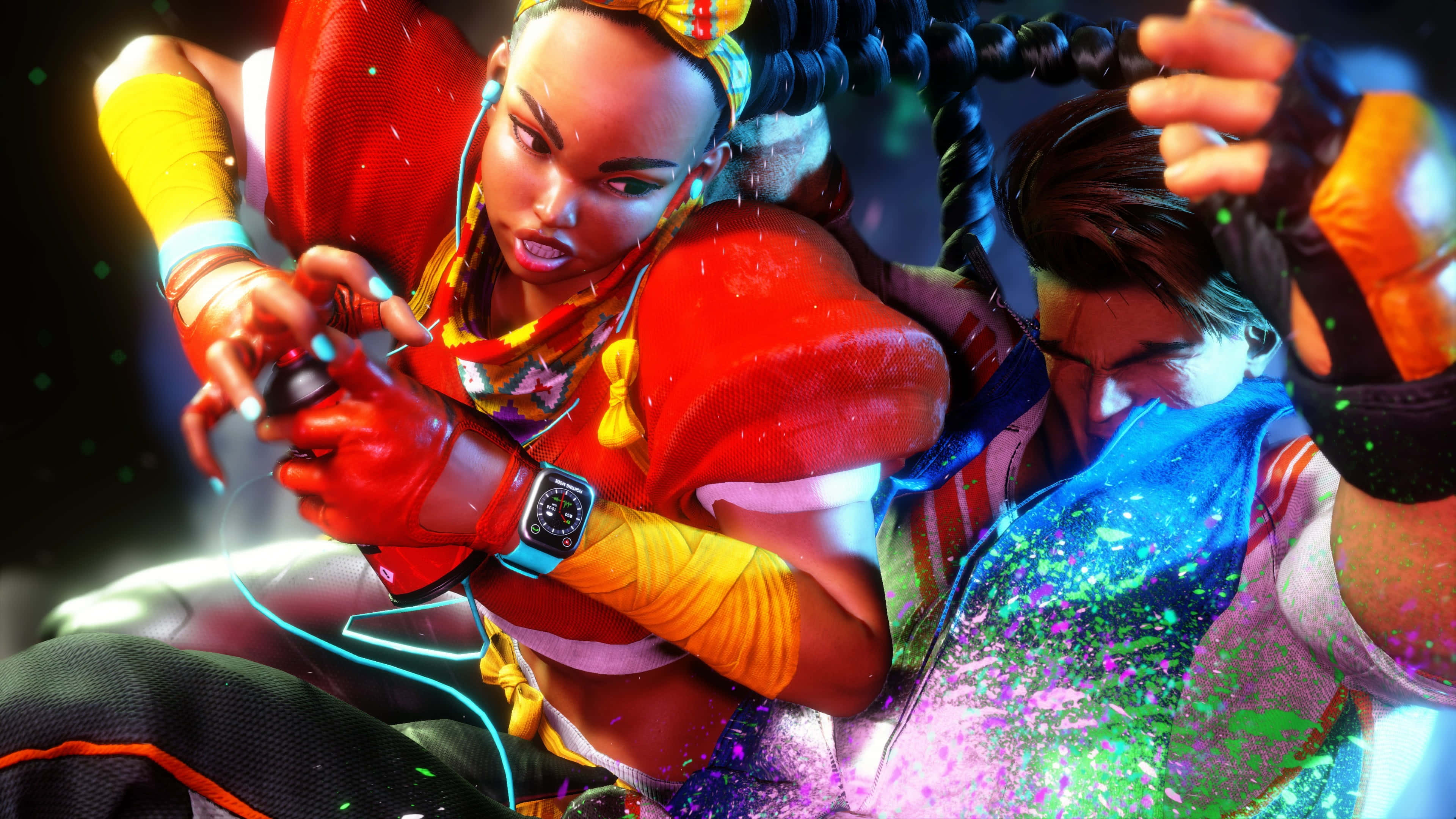 Street Fighter 6, dynamic combat scene, vibrant digital arena, 4K Desktop Wallpaper