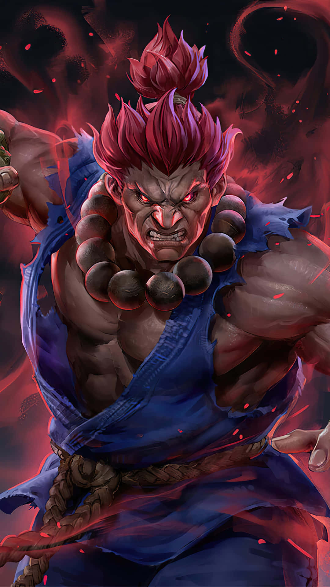 Street Fighter, red-haired warrior, glowing eyes, Full HD Phone Wallpaper