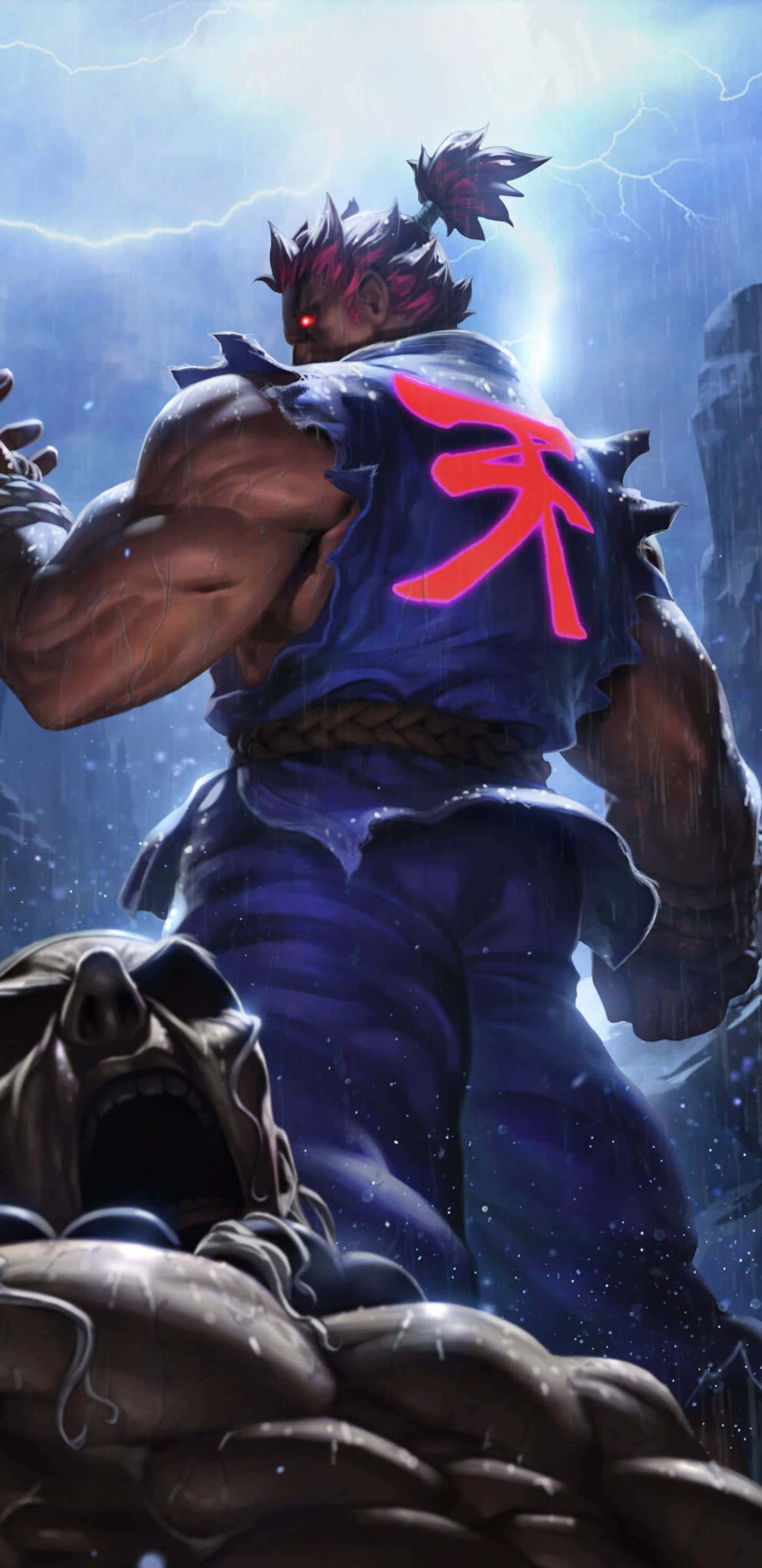 Street Fighter, glowing red eyes, red kanji, 2K Phone Wallpaper